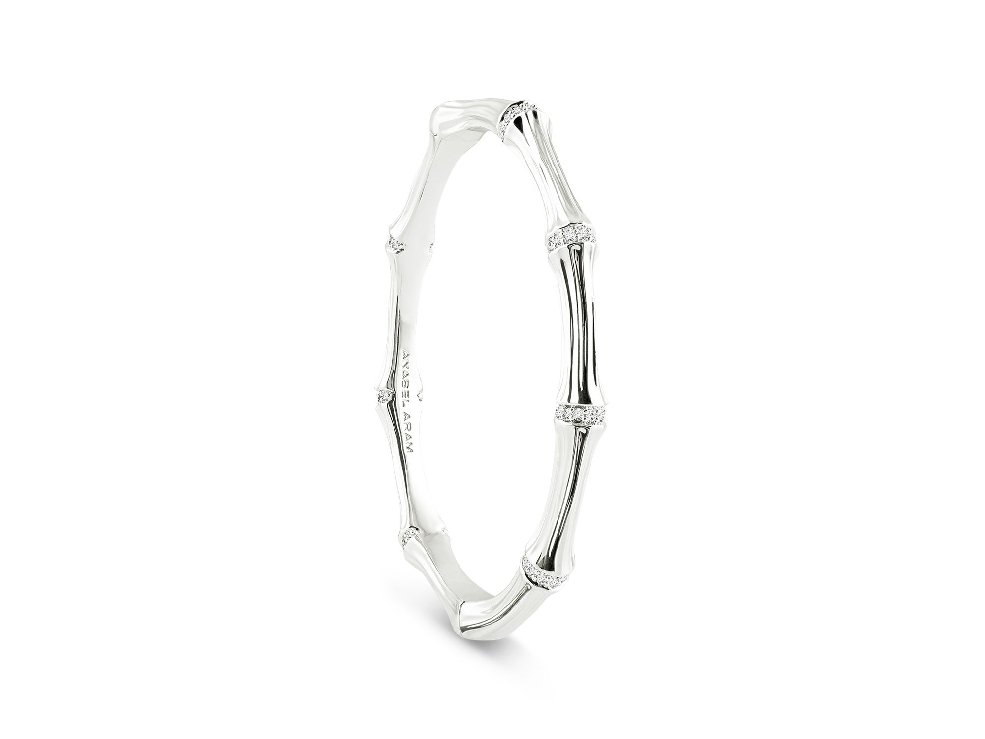 Pavé Bamboo Bangle Bracelet in Sterling — Image 4