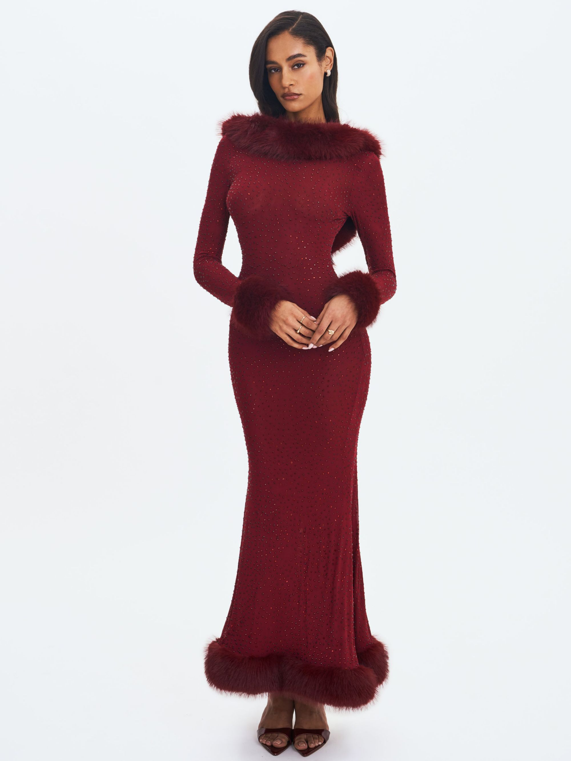 Melrose Petite-Length Rhinestone Mesh Low Back Mermaid Dress — Image 7