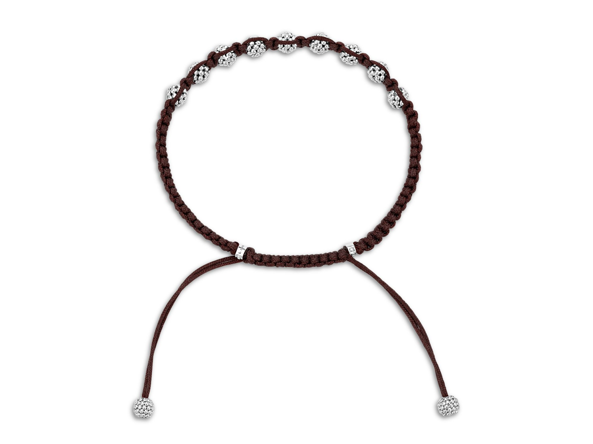 Men's Sterling Silver Anthem Caviar Bead Brown Macrame Bracelet - Exclusive — Image 3
