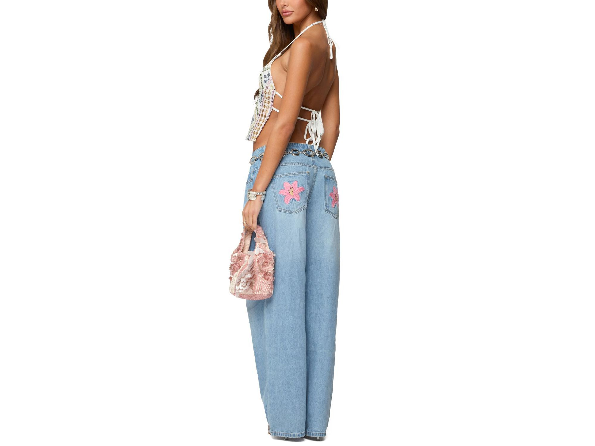 Embroidered Sequin Backless Top — Image 5