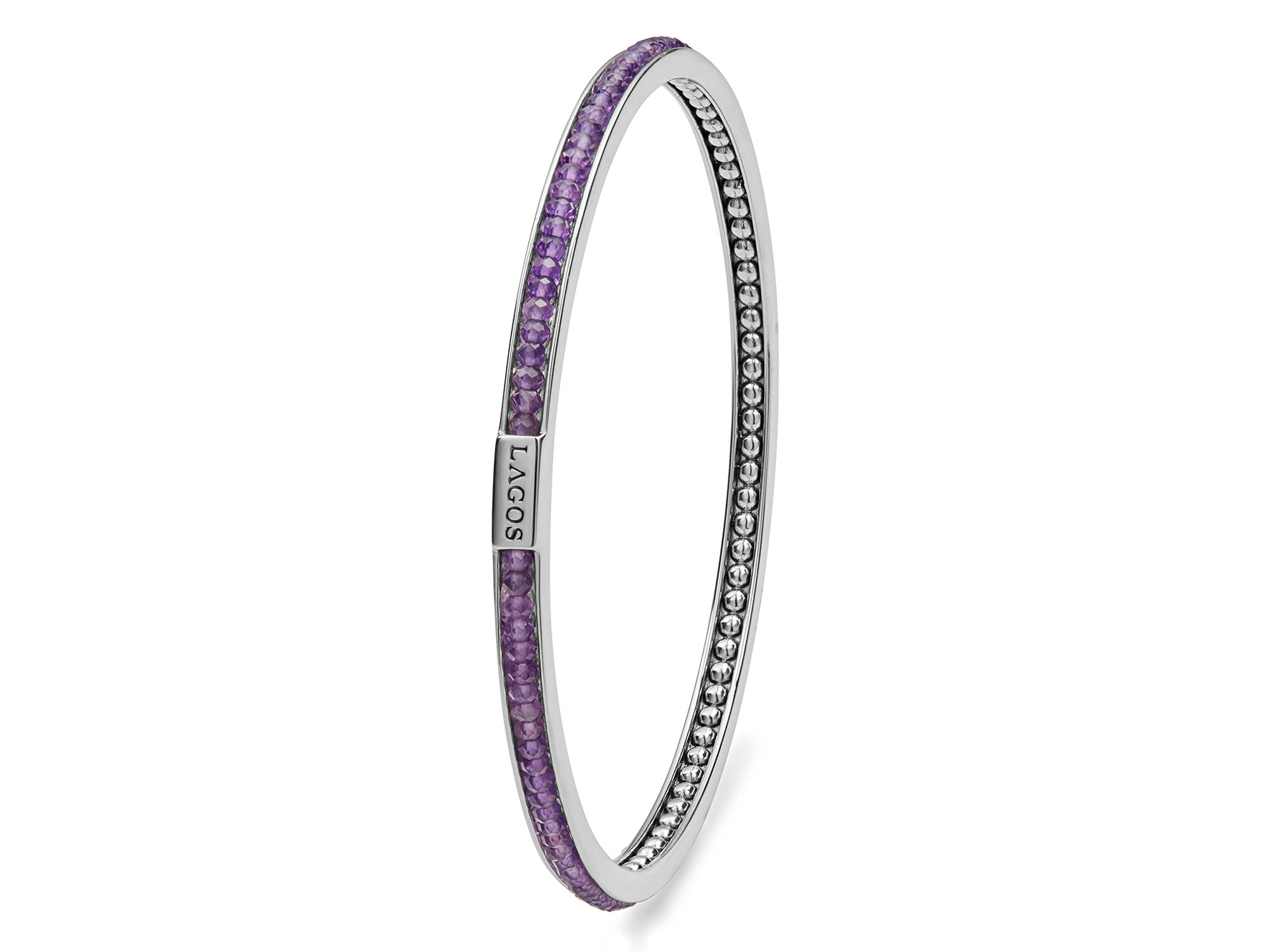 Sterling Silver Caviar Icon Amethyst Beaded Bangle Bracelet — Image 3