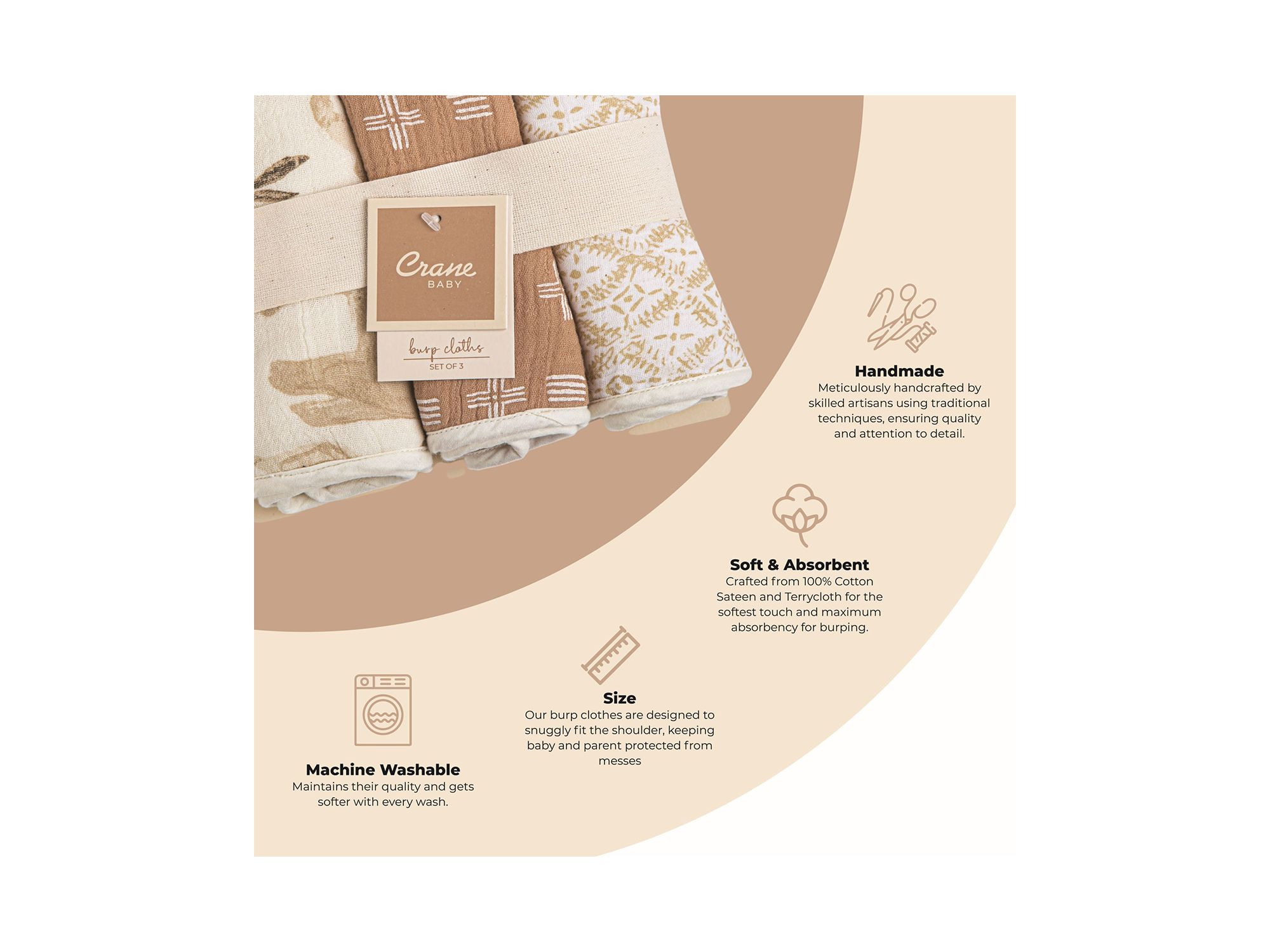 Kendi Burp Cloths, 3 Pack - Ages 0-36 Months — Image 3