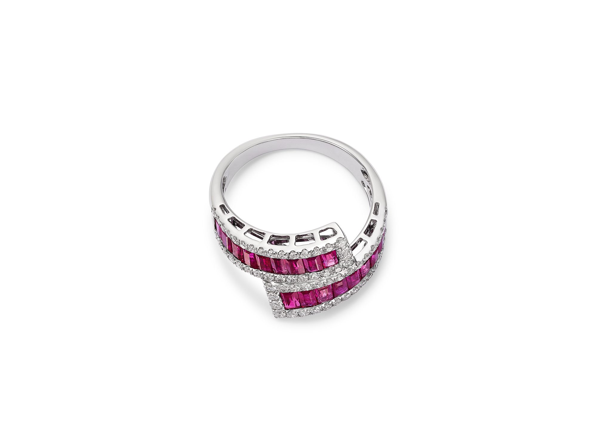Ruby & Diamond Bypass Ring in 14K White Gold — Image 3