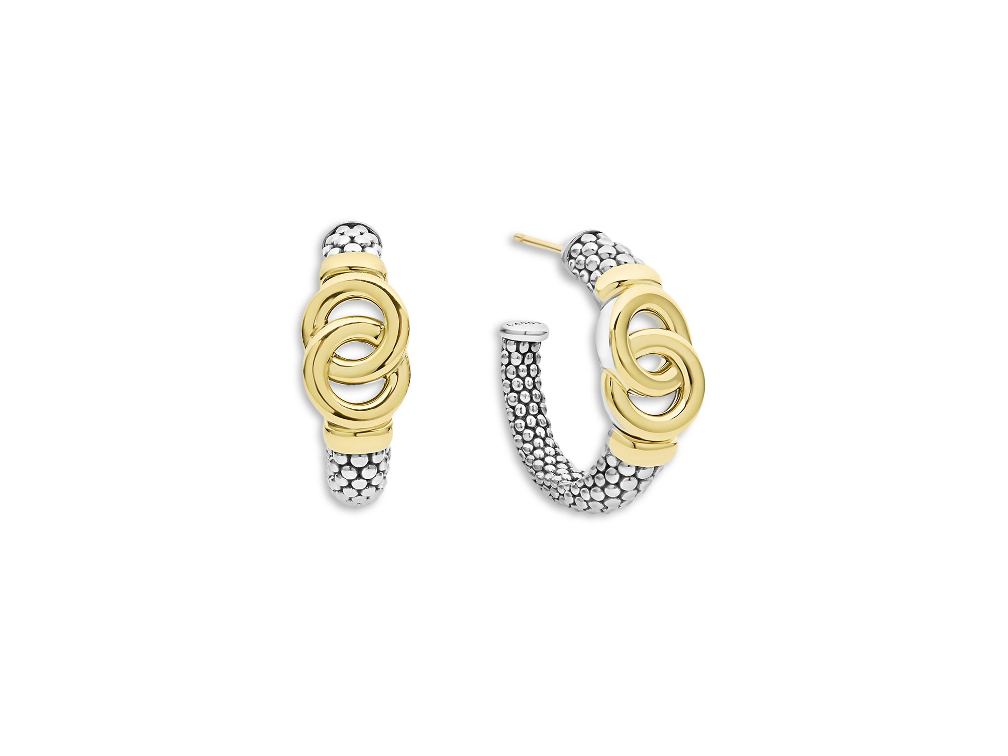 14K & 18K Yellow Gold & Sterling Silver Signature Caviar Interlocking Small Hoop Earrings — Image 3