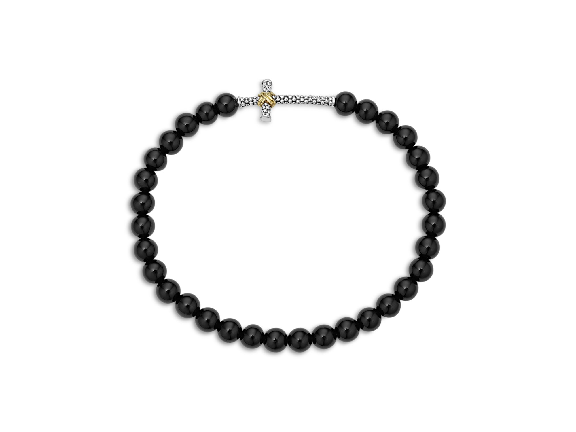Men's 18K Yellow Gold & Sterling Silver Anthem Onyx Bead Cross Stretch Bracelet - Exclusive — Image 3