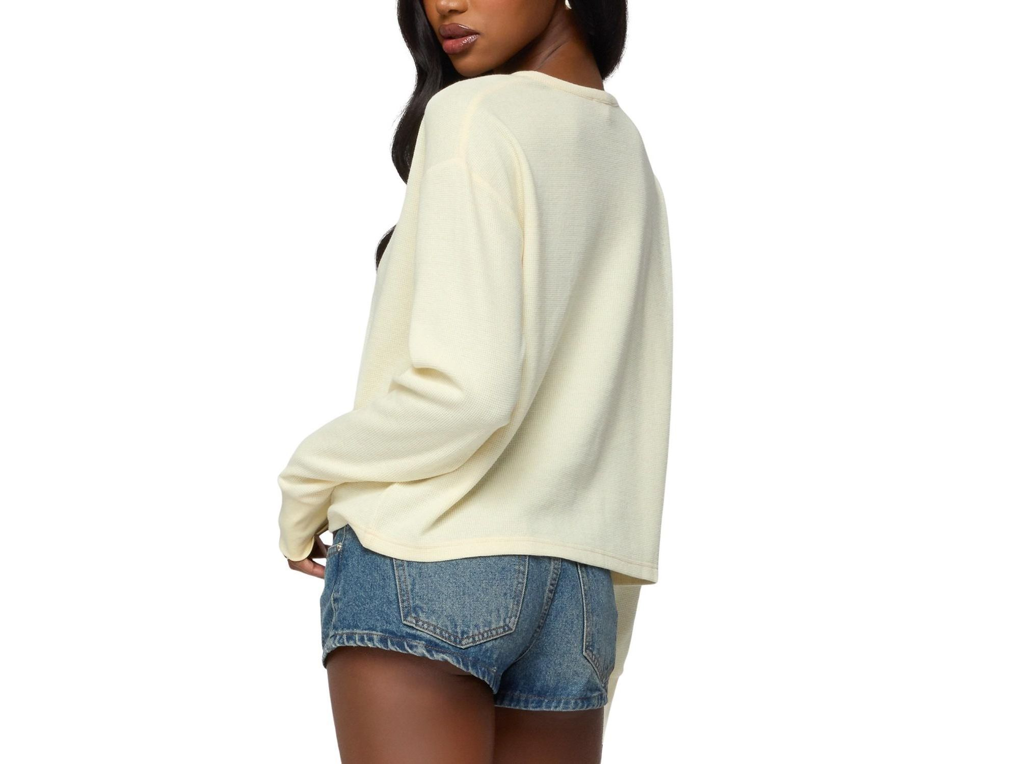 Deni Long Sleeve Henley Waffle Top — Image 3