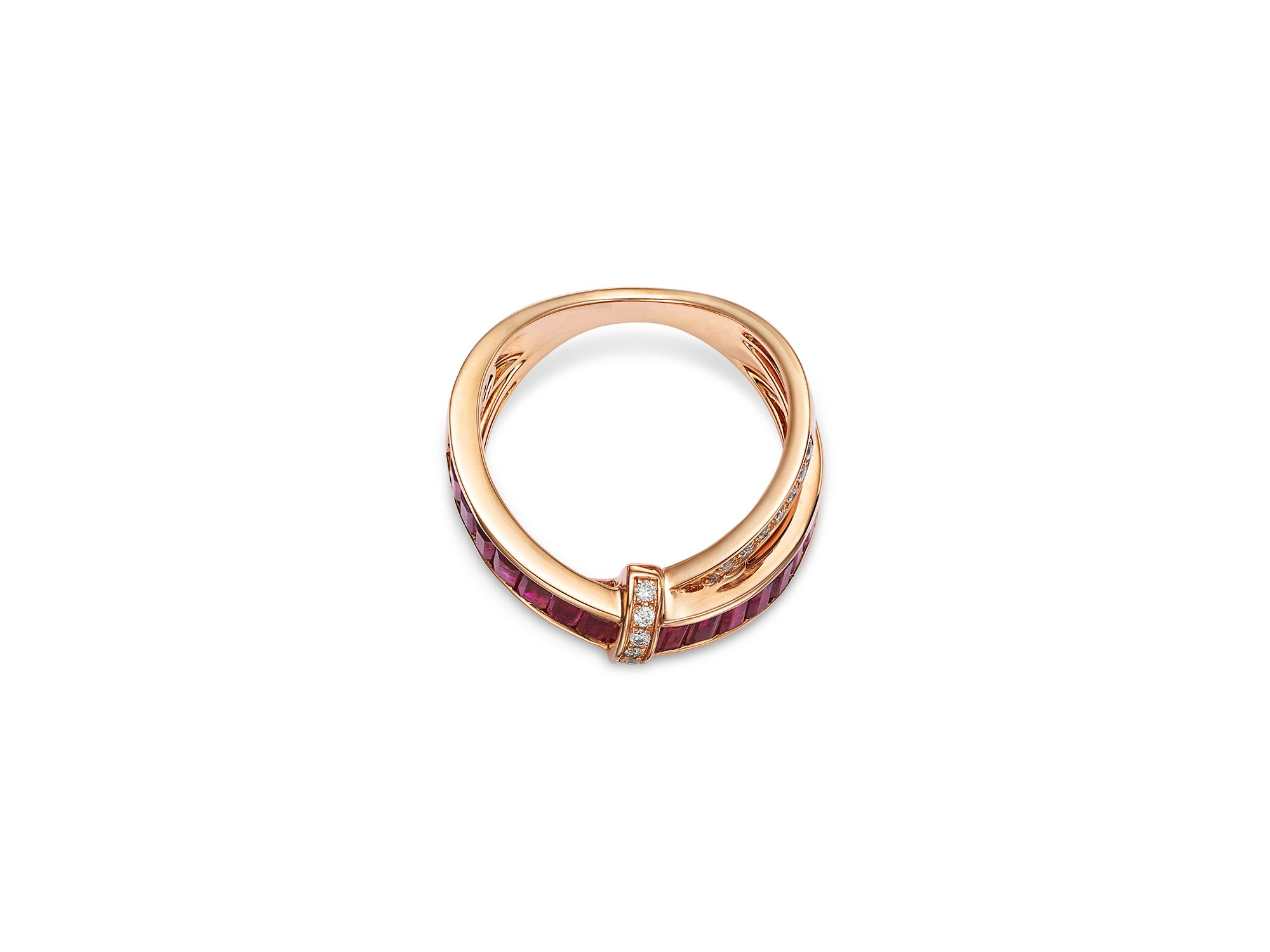 Ruby & Diamond Crossover Statement Ring in 14K Rose Gold — Image 3