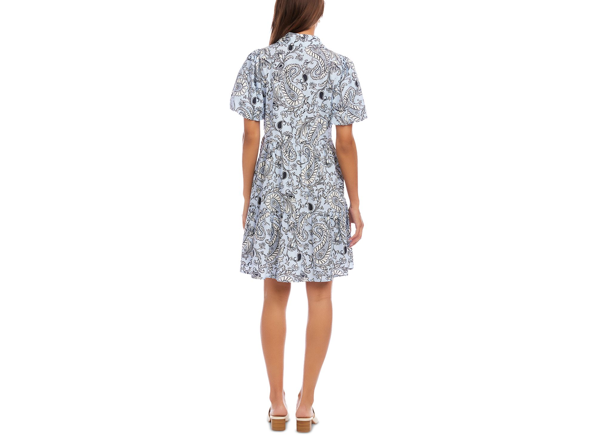 Puff Sleeve Tiered Shirtdress — Image 4