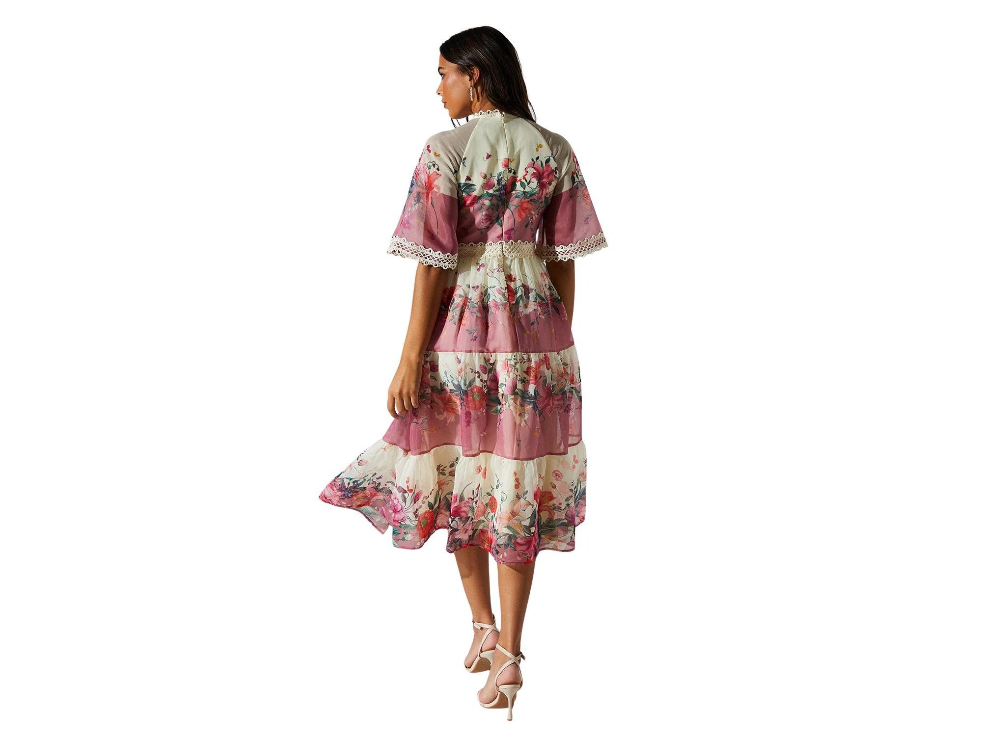 Organza Floral Tiered Lace Trim Dress — Image 4