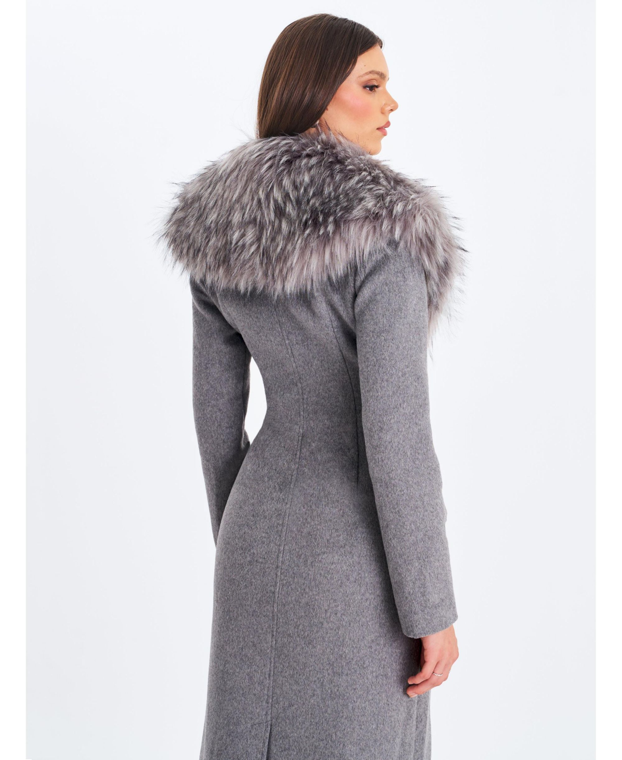 Faye Wool Blend Coat with Removable Faux Fur Collar — Image 3