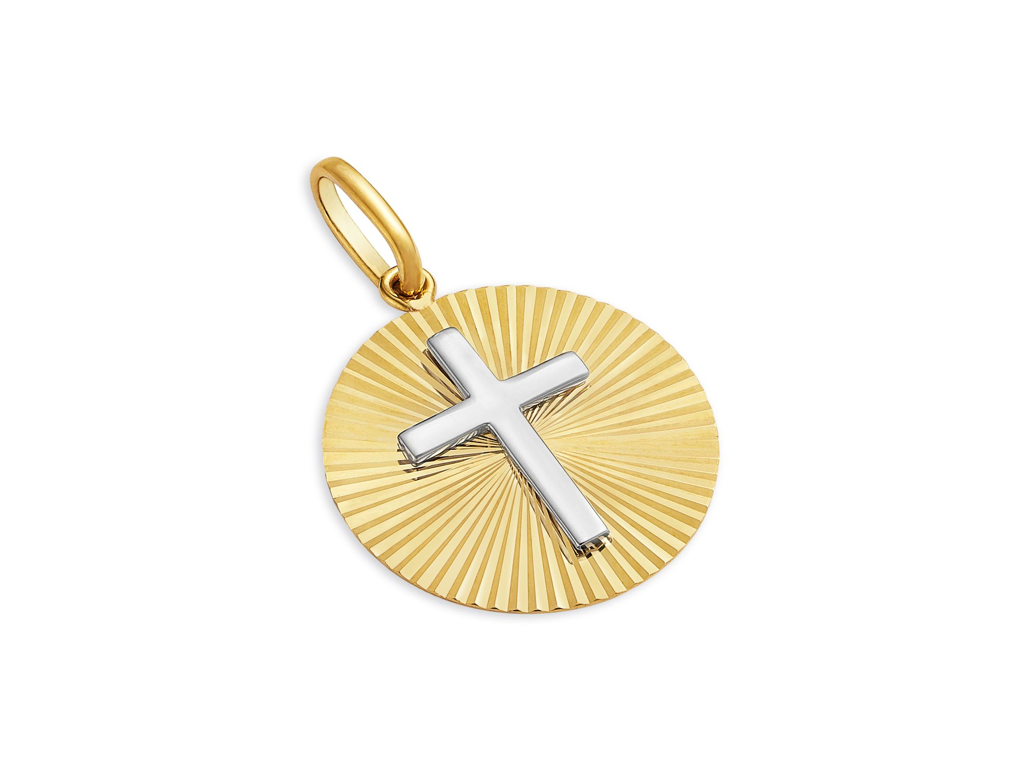 14K White & Yellow Gold Cross Disc Pendant — Image 3