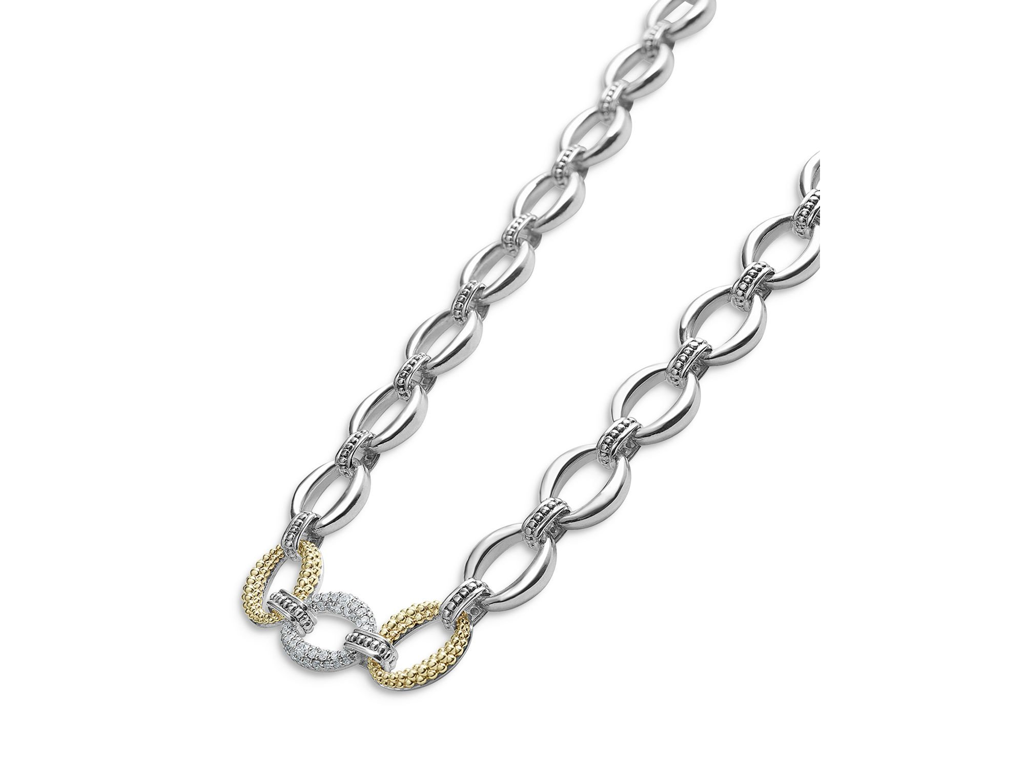 Sterling Silver & 18K Yellow Gold Caviar Luxe Diamond Link Necklace, 18" — Image 3