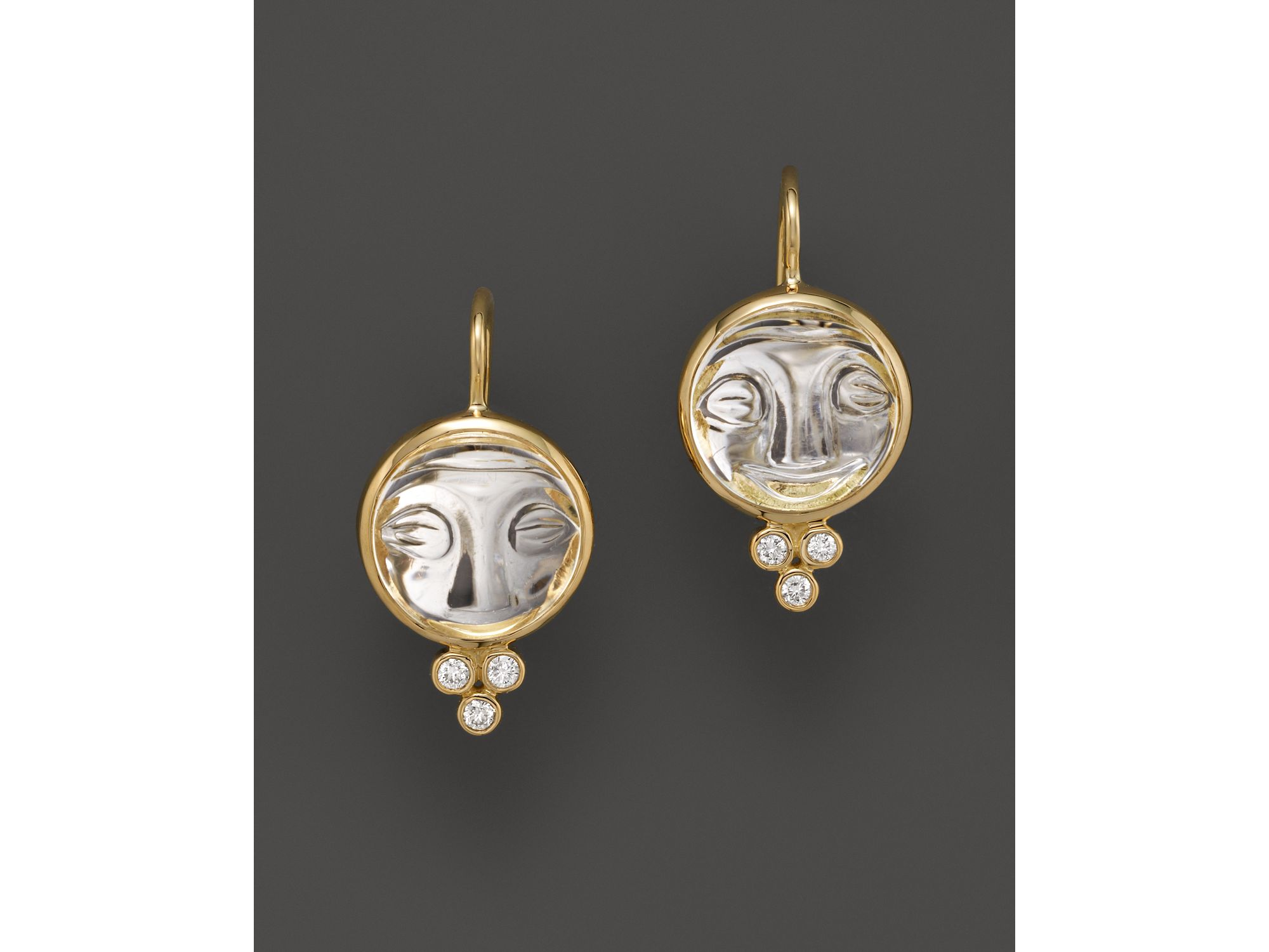 18K Yellow Gold Moonface Earrings with Rock Crystal and Diamond Granulation — Image 3