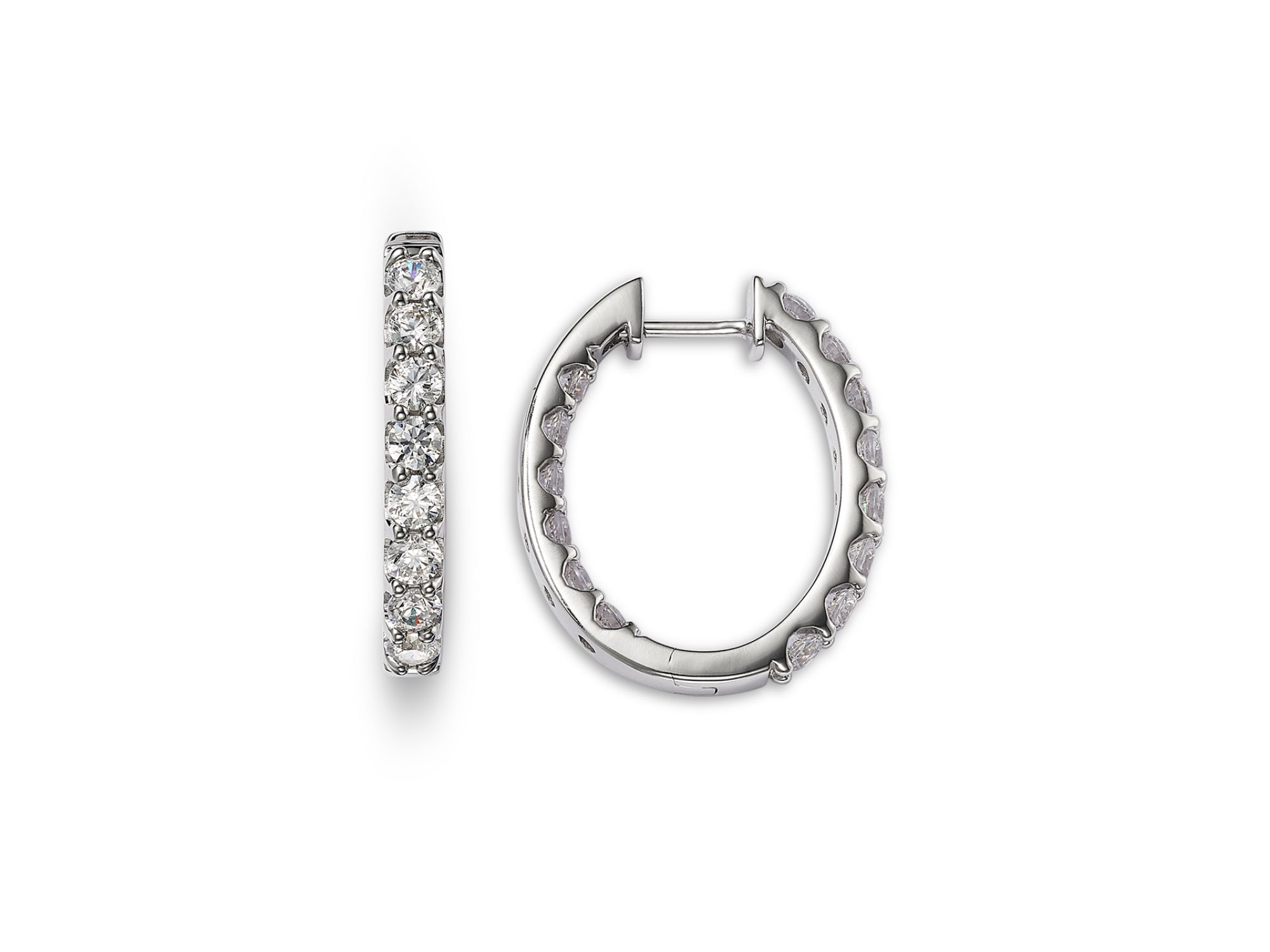Diamond Inside Out Oval Hoop Earrings in 14K White Gold, 3 tcw — Image 3