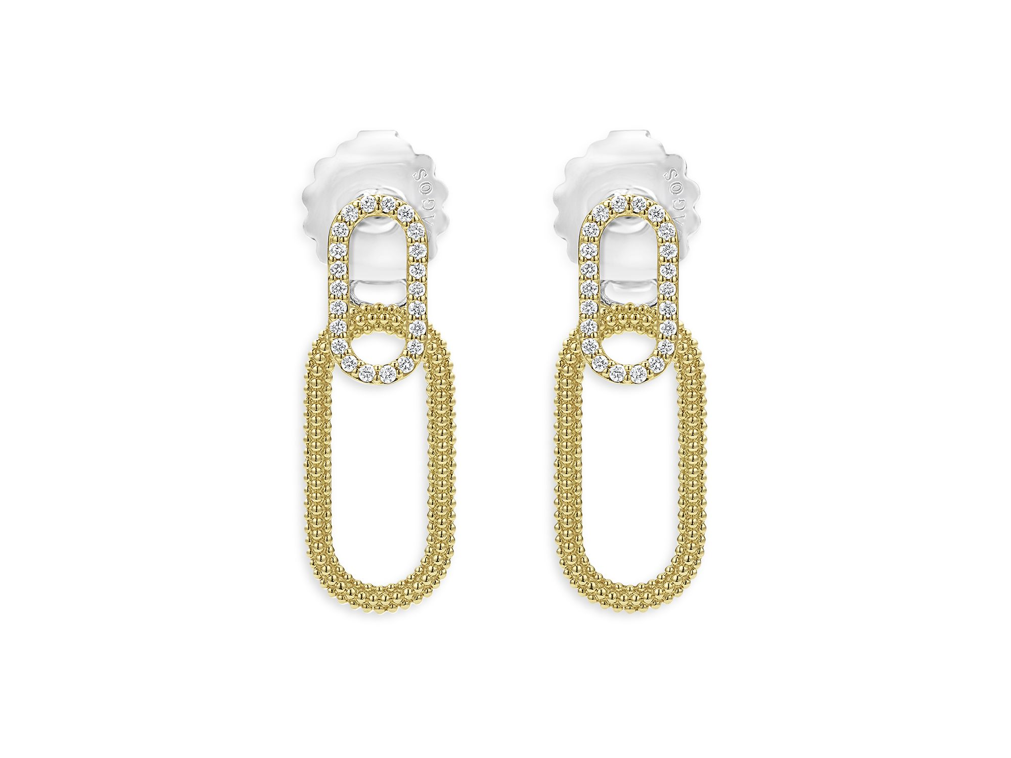 18K Yellow Gold & Sterling Silver Caviar Lux-Clip Diamond Front to Back Link Drop Earrings - Exclusive — Image 3