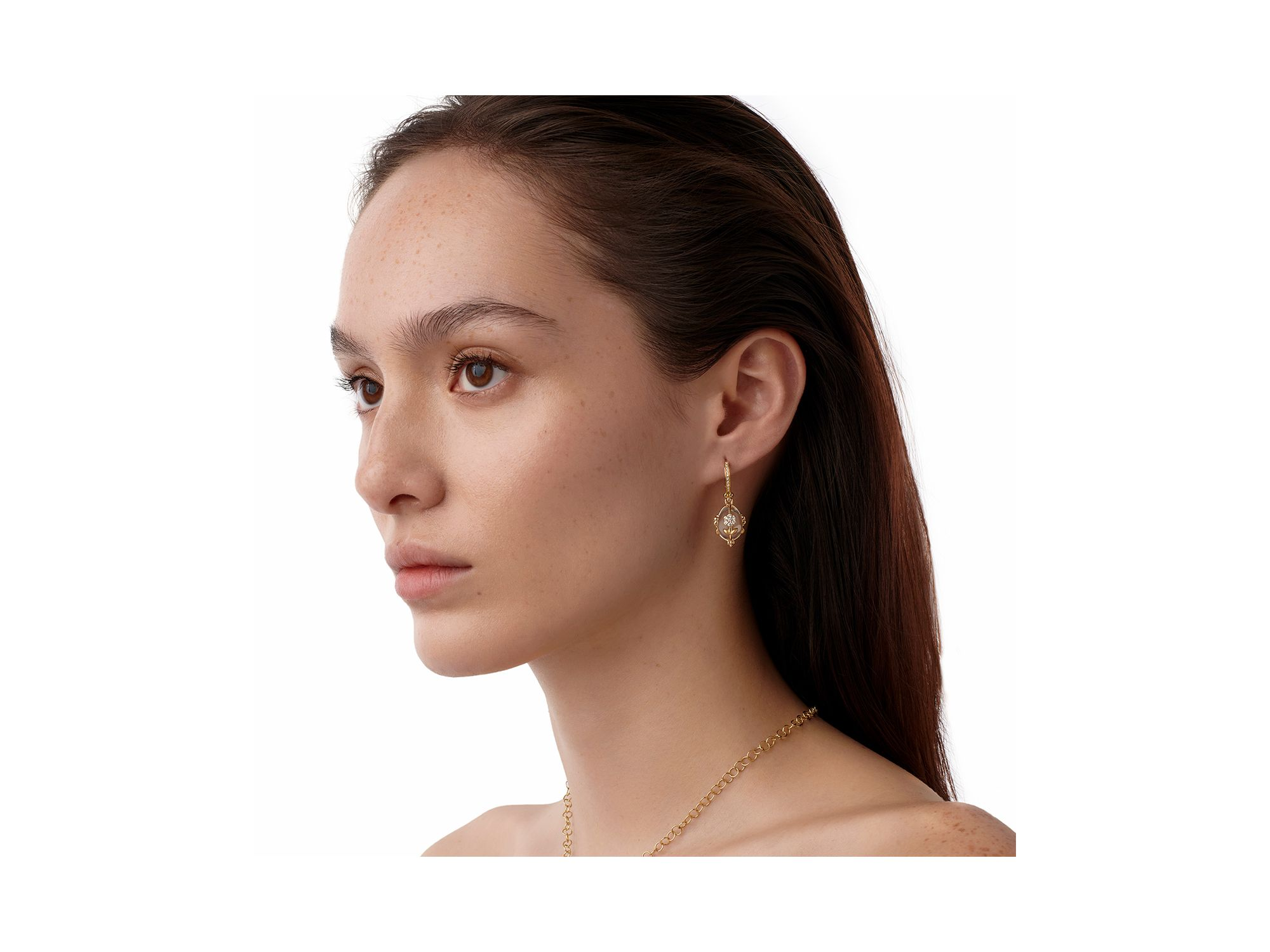 18K Yellow Gold FJ Crystal & Diamond Fiori Amulet Drop Earrings — Image 3