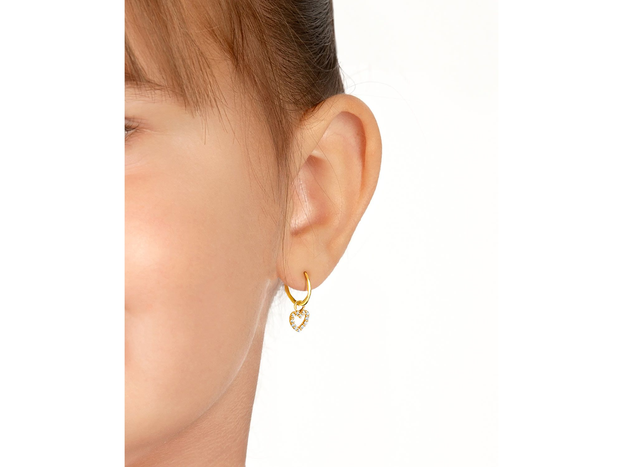 Girls' 14K Gold Pave Heart Drop Classic 11mm Huggie Hoop Earrings - Little Kid, Big Kid — Image 3