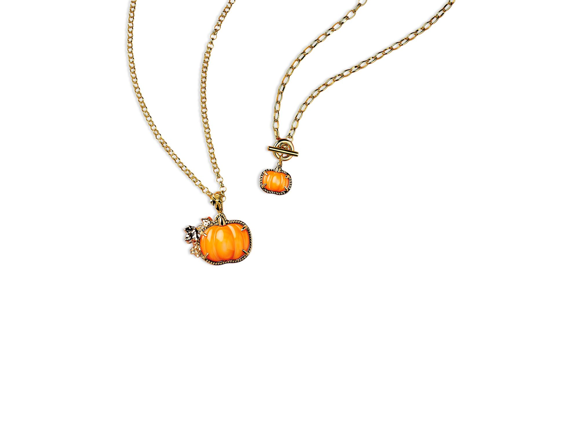 Orange Mother of Pearl Pumpkin Pendant Necklace, 17" — Image 3