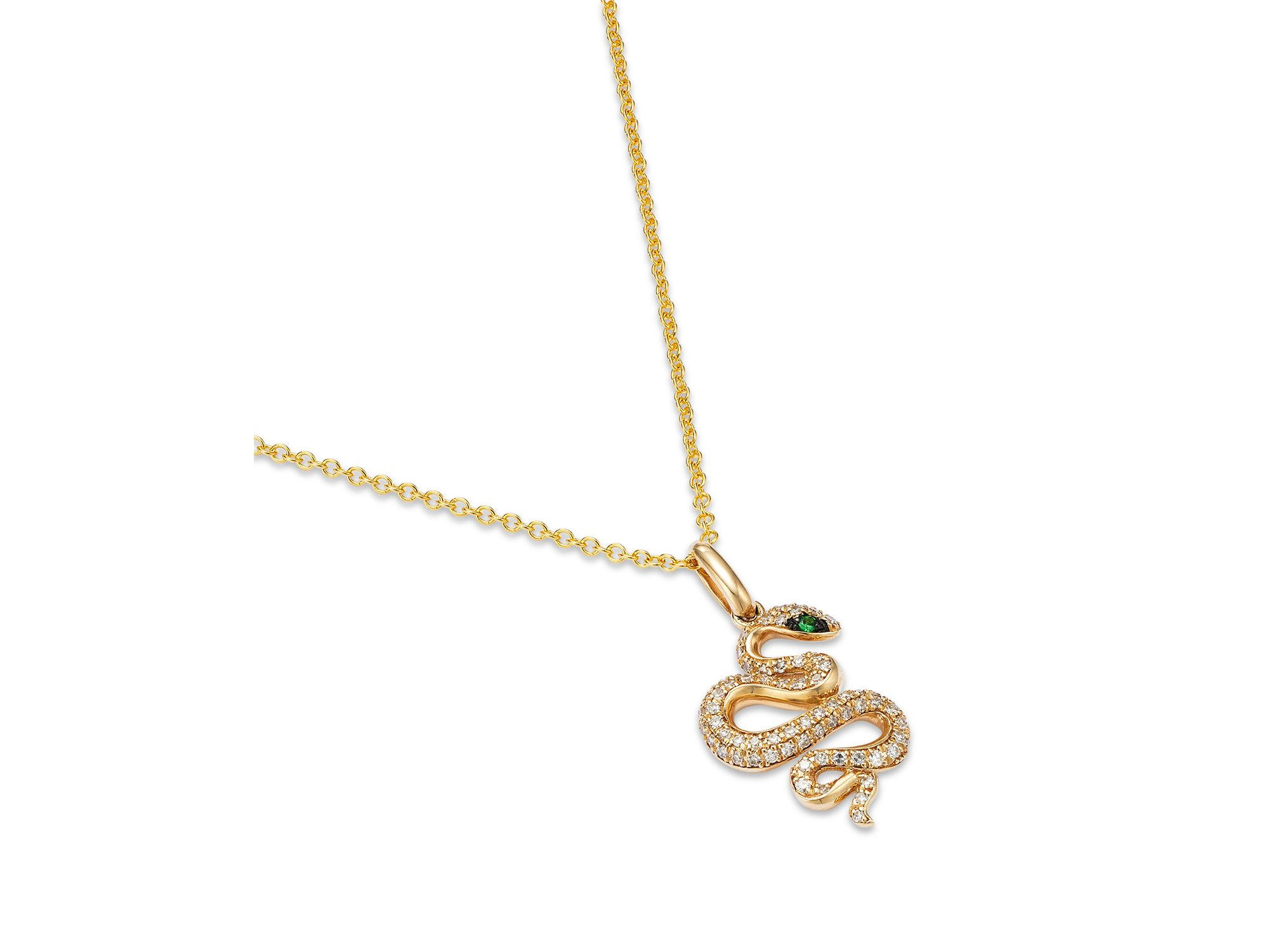 Tsavorite & Diamond Snake Pendant Necklace in 14K Yellow Gold, 18" — Image 3