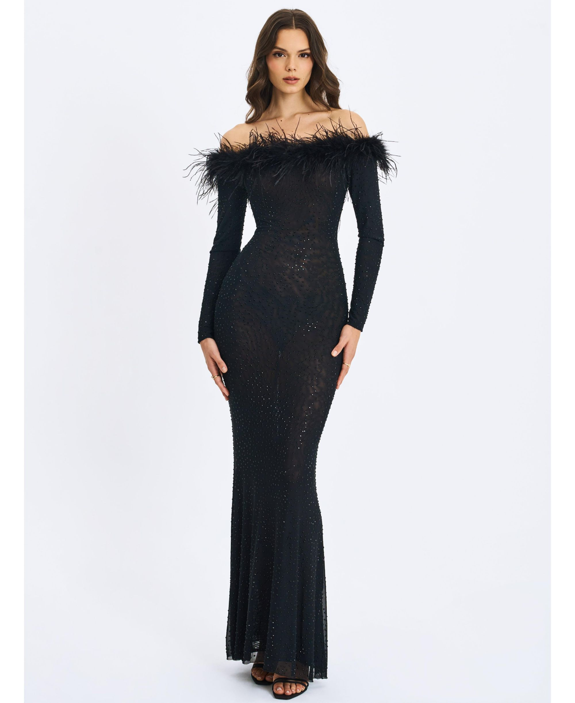 Emberly Trimmed Off-Shoulder Rhinestone Mesh Mermaid Dress — Image 5