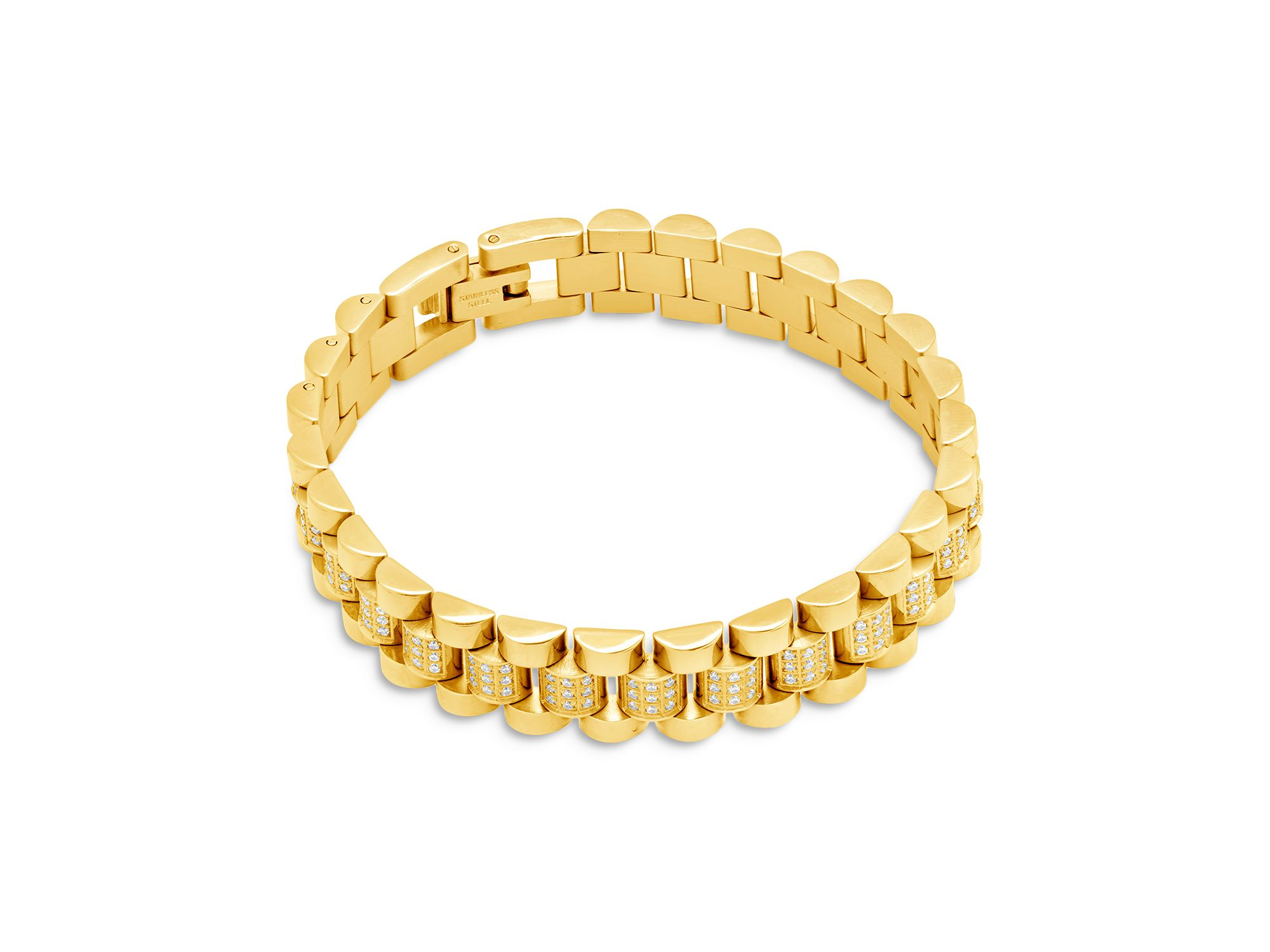 Pavé Watch Band Chain Bracelet in 14K Gold Plated — Image 3