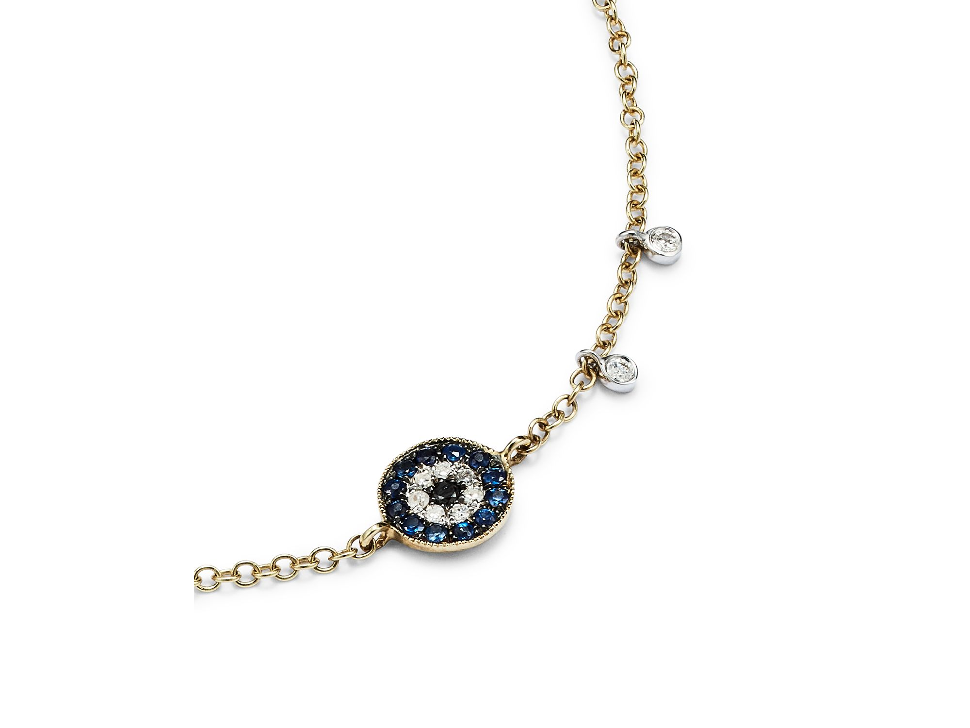 14K Yellow Gold & 14K White Gold Blue Sapphire & Diamond Evil Eye Bracelet — Image 3