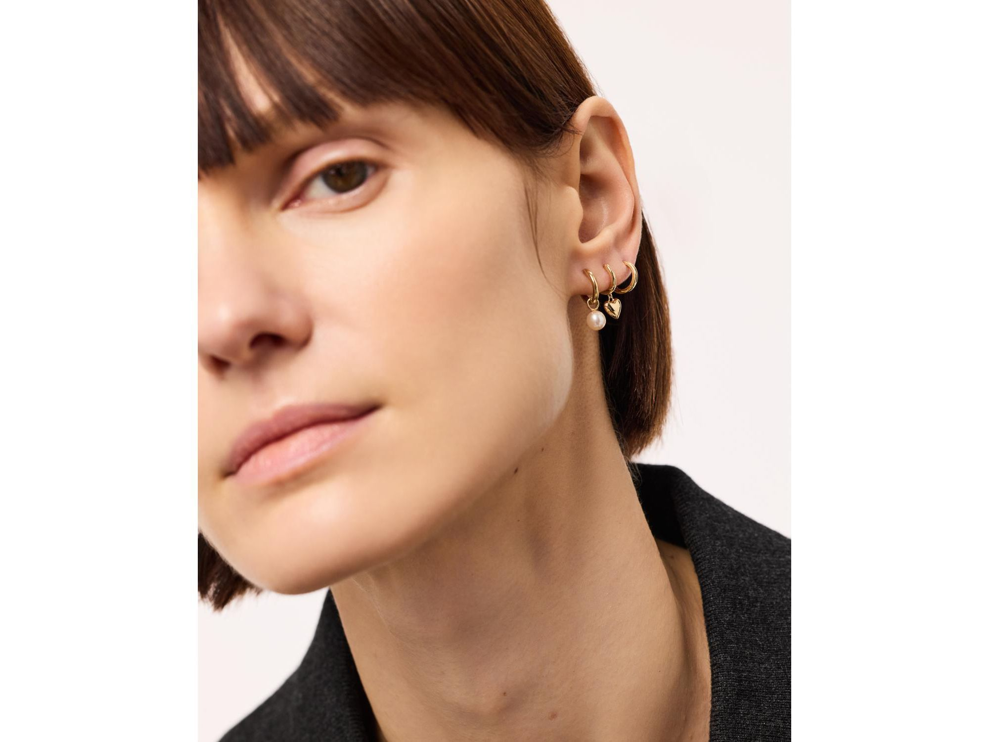Solid Gold Mini Heart Drop Earrings — Image 3