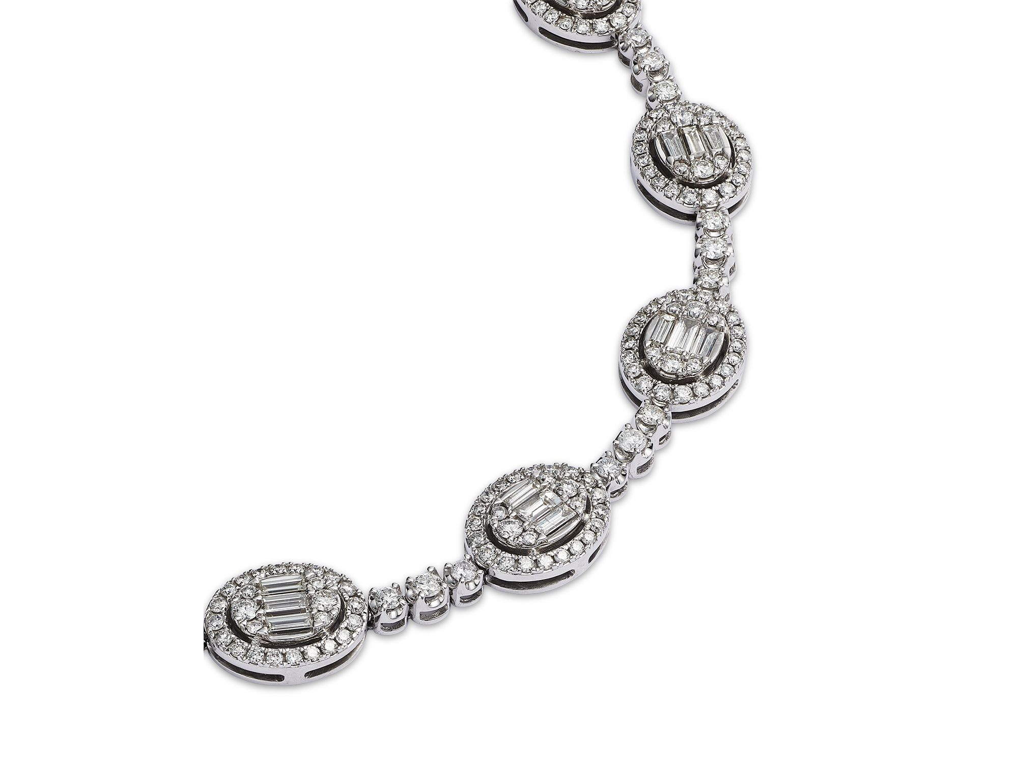 Diamond Round & Baguette Halo Mosaic Tennis Bracelet in 14k White Gold, 4.0 ct. t.w — Image 4