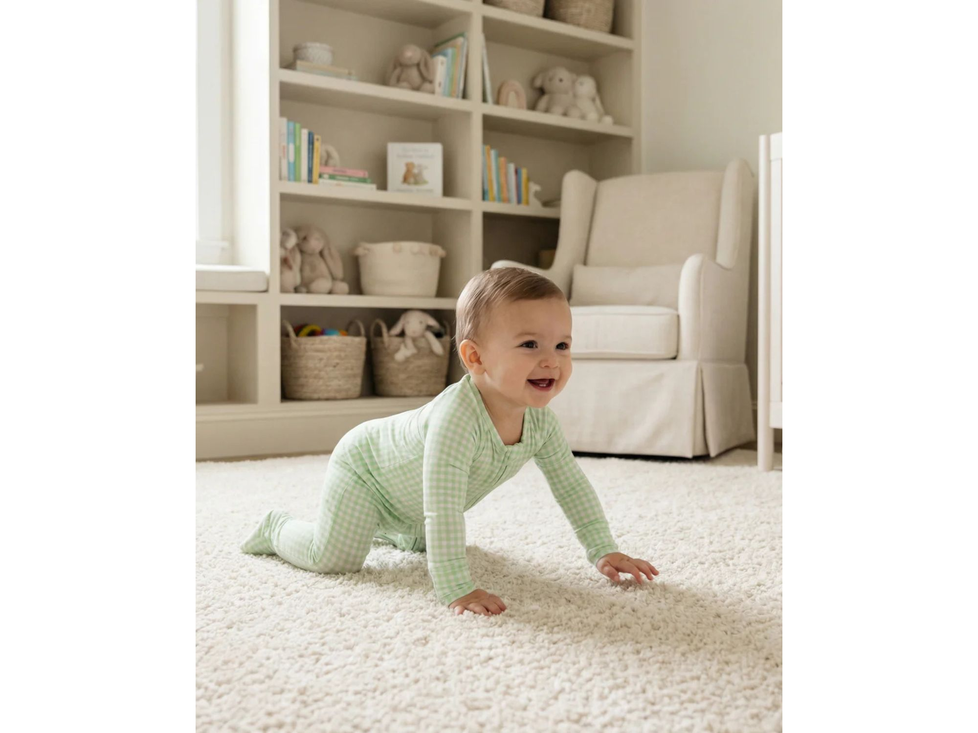 Boys' Pistachio Gingham Bamboo Sleeper - Baby — Image 4