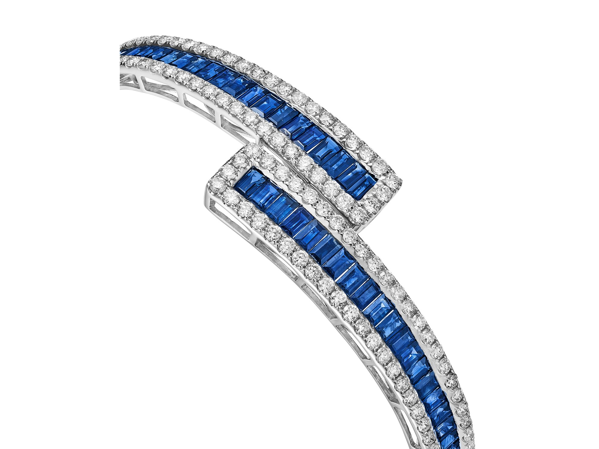 Luxe Collection Blue Sapphire & Diamond Bypass Bracelet in 14K White Gold — Image 3