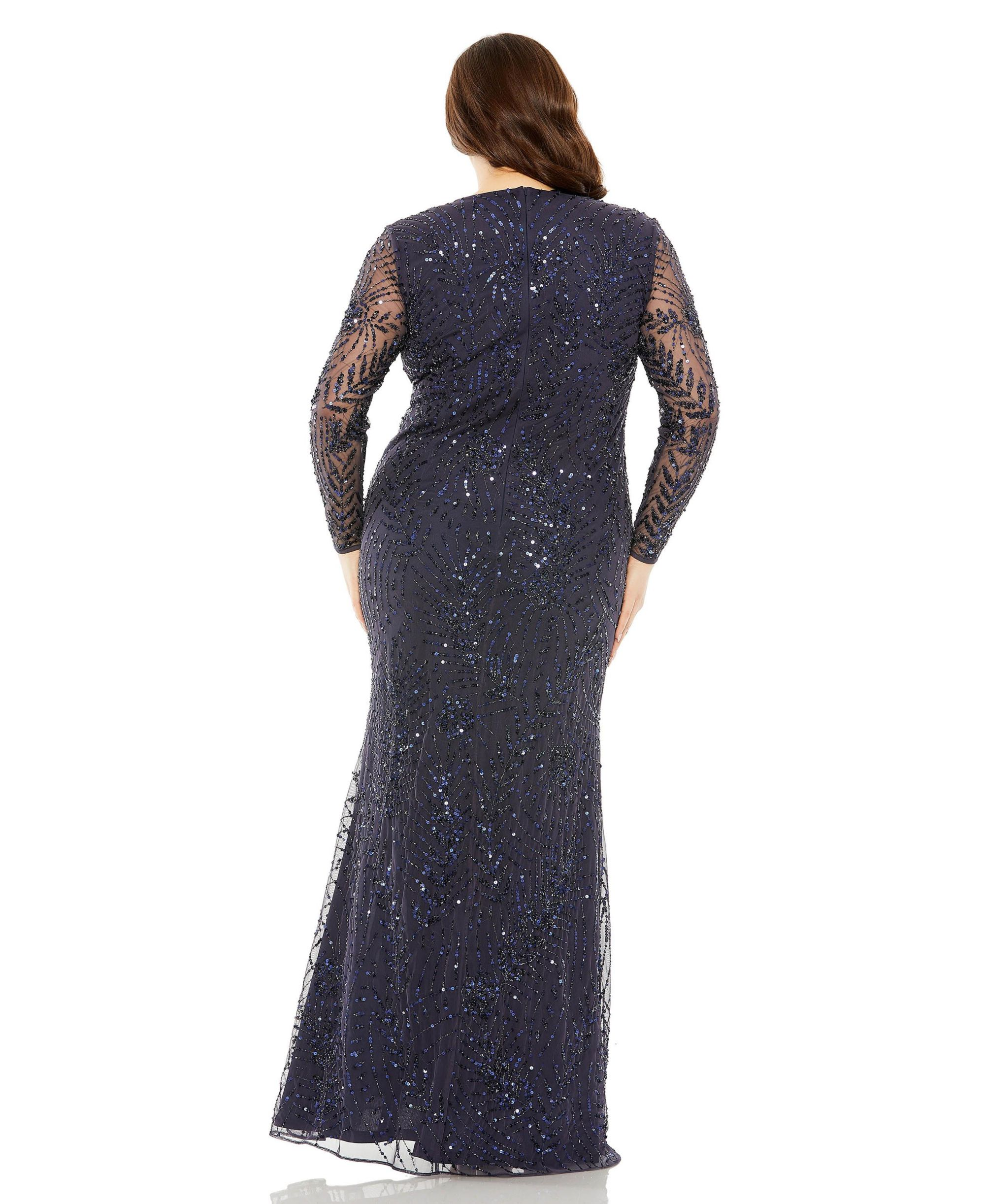 Plus Long Sleeve Mesh Embellished Gown — Image 3