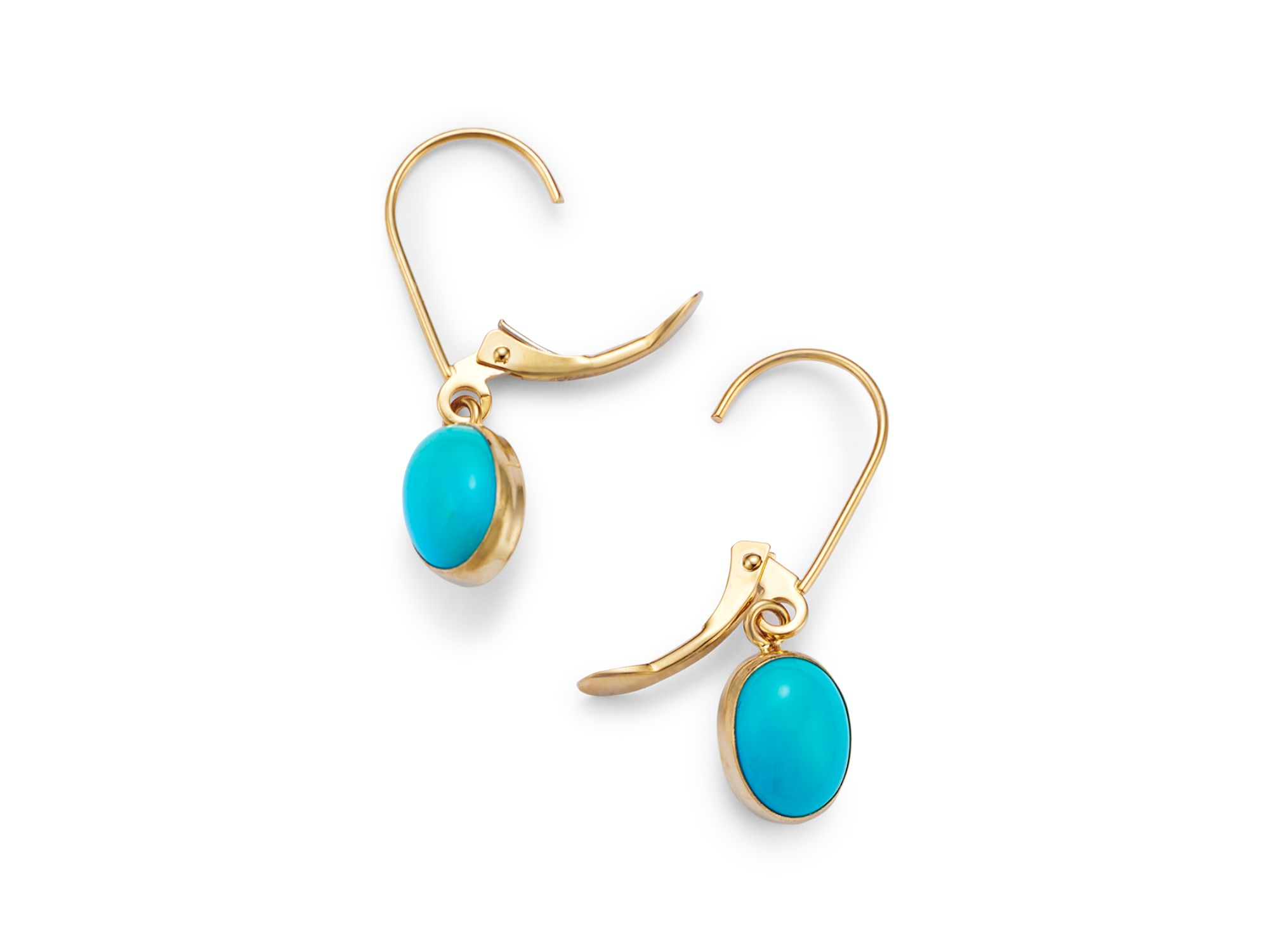 Turquoise Drop Earrings in 14K Yellow Gold — Image 3