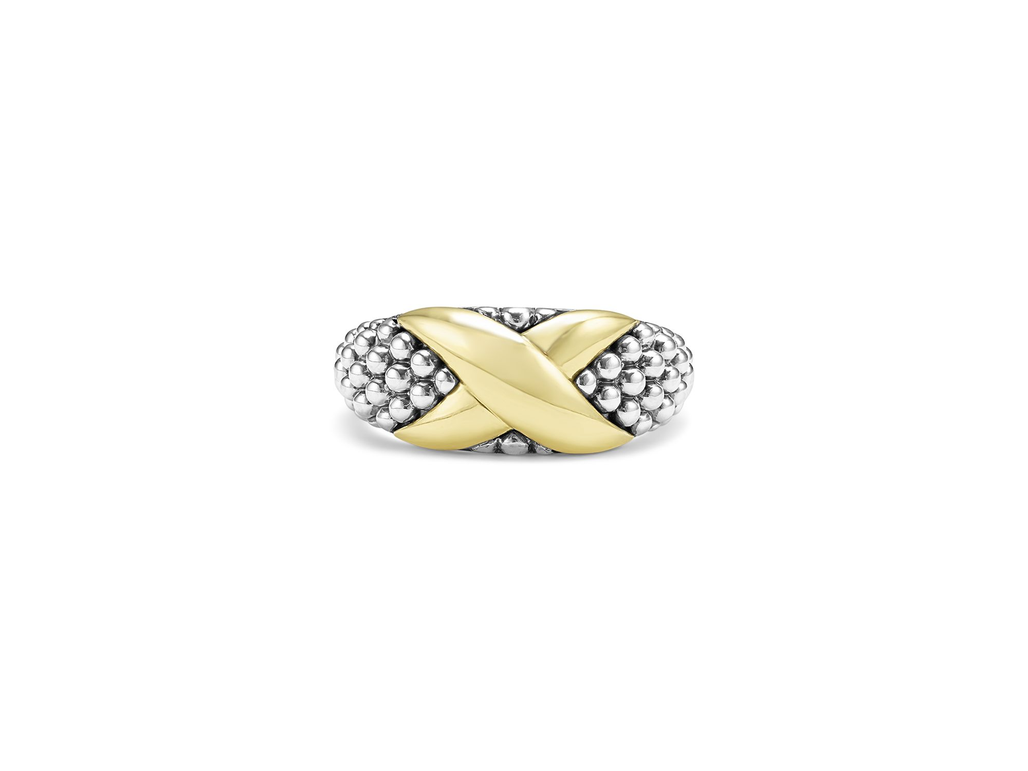 18K Yellow Gold & Sterling Silver Embrace X & Caviar Bead Statement Ring — Image 3