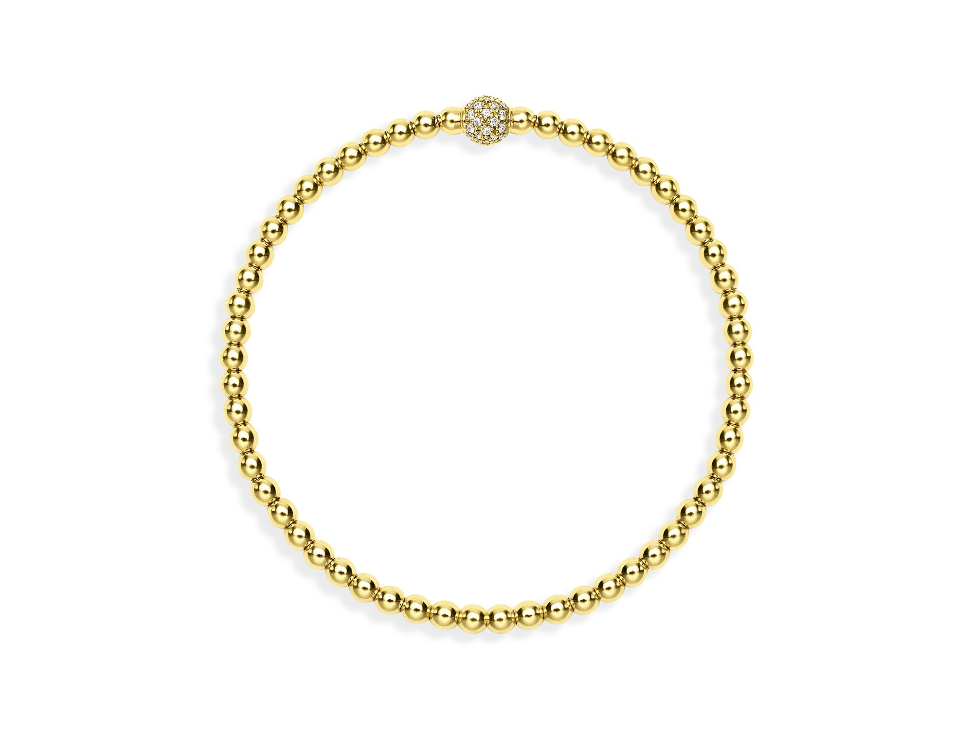 18K Yellow Gold Caviar Diamond Pavé Ball Stretch Bracelet — Image 4