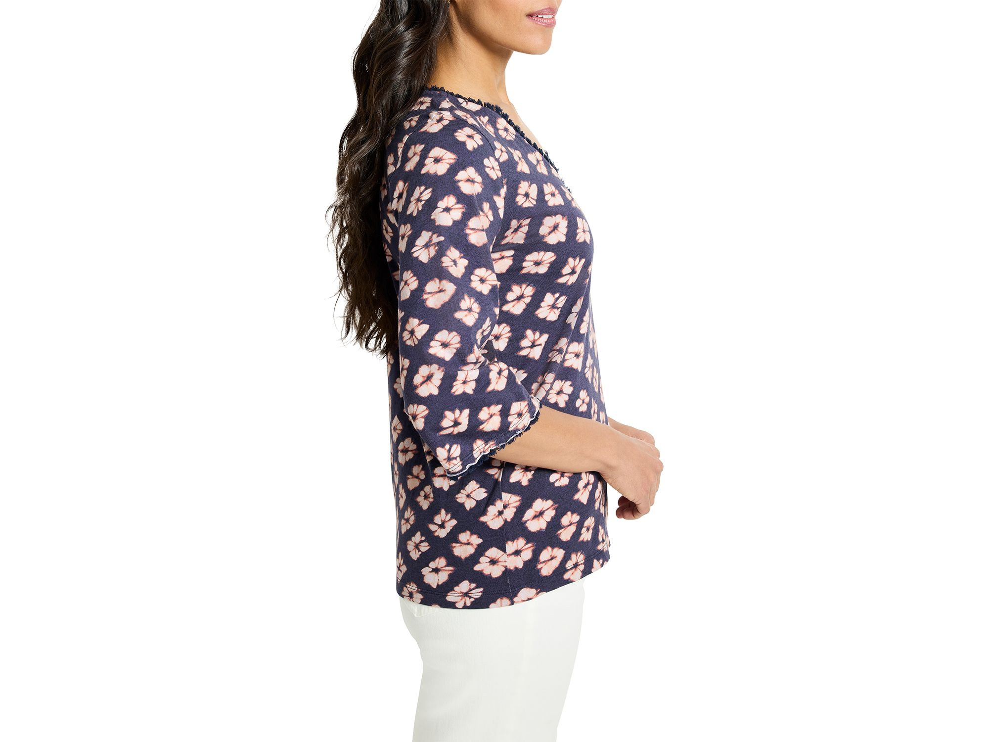 Geo Garden Elbow Sleeve Fringe Tee — Image 3
