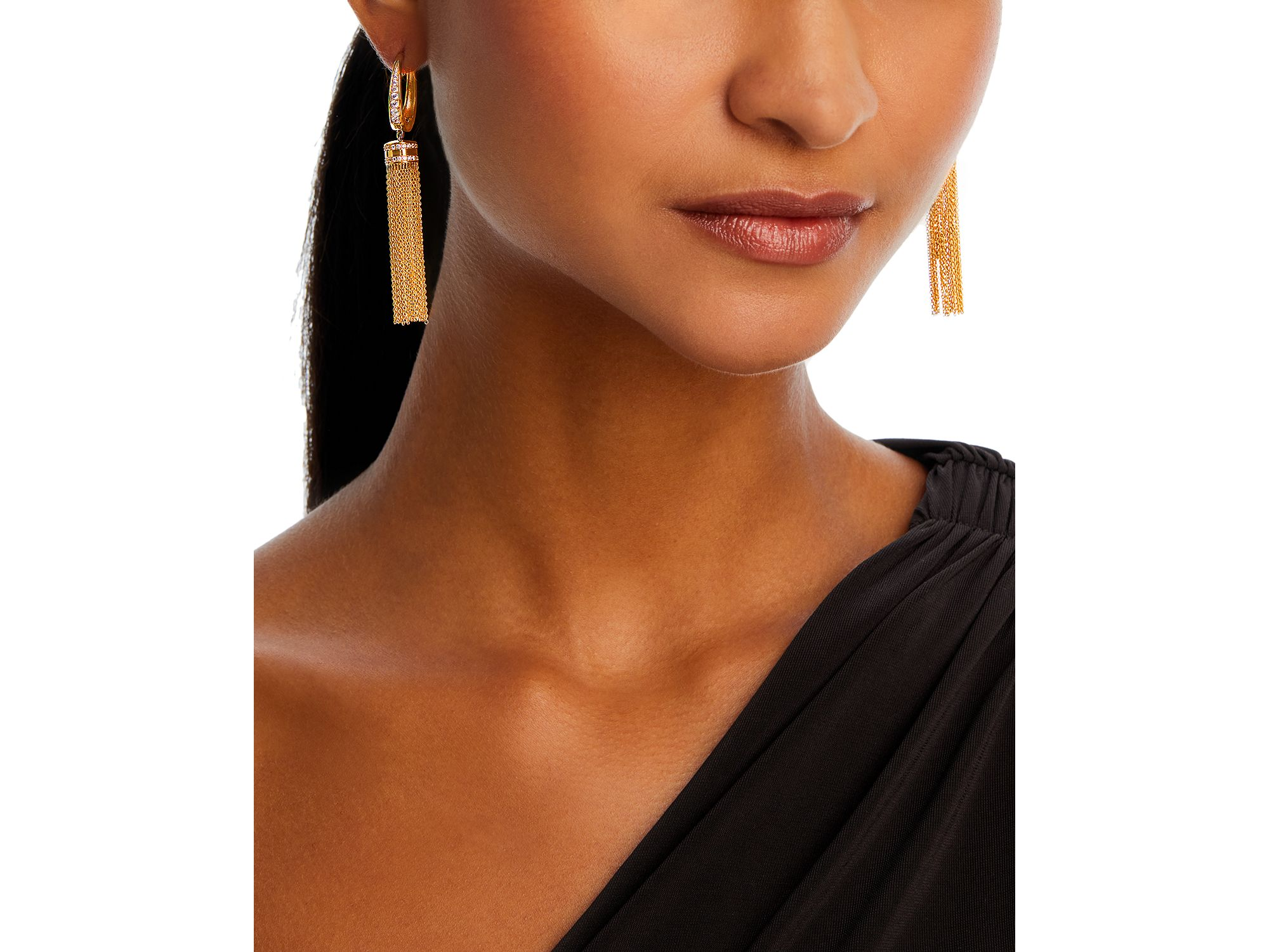 Diamond Tassel Drop Earrings in 14K Yellow Gold, 0.75 tcw — Image 3