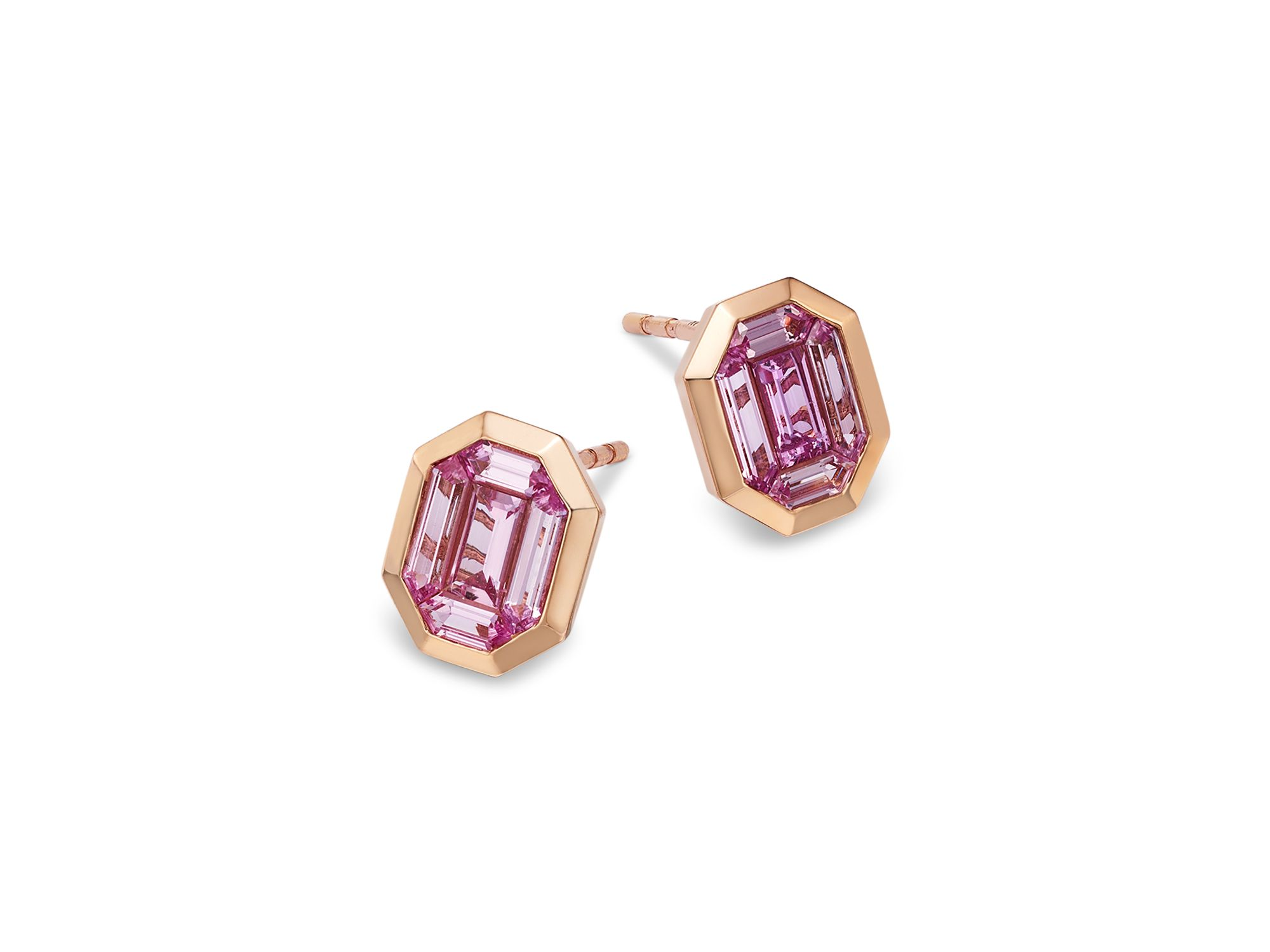 Pink Sapphire Stud Earrings in 14K Rose Gold — Image 3