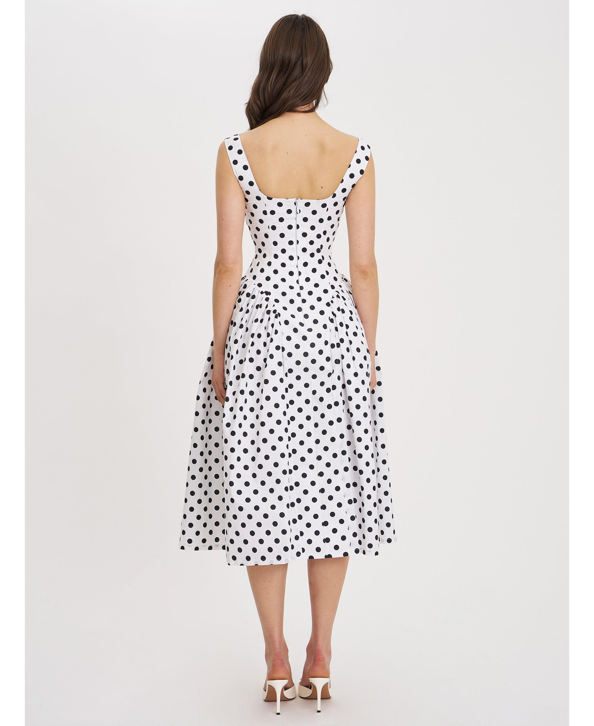 Rahma Polka Dot Drop Waist Midi Cotton Poplin Dress — Image 9