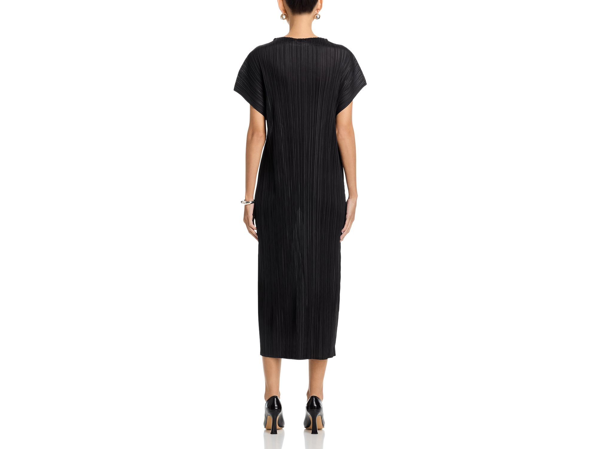 Beaded Appliqué Flower Crinkled Dress — Image 5