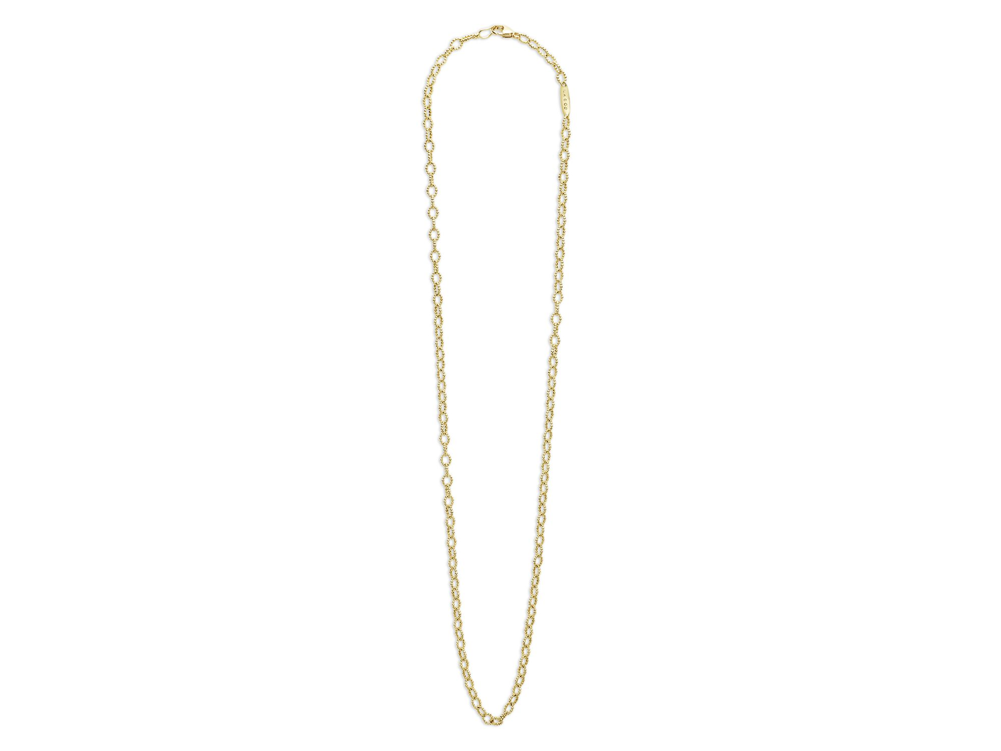 18K Yellow Gold Signature Caviar Beaded Oval Link Necklace, 18" — Image 5