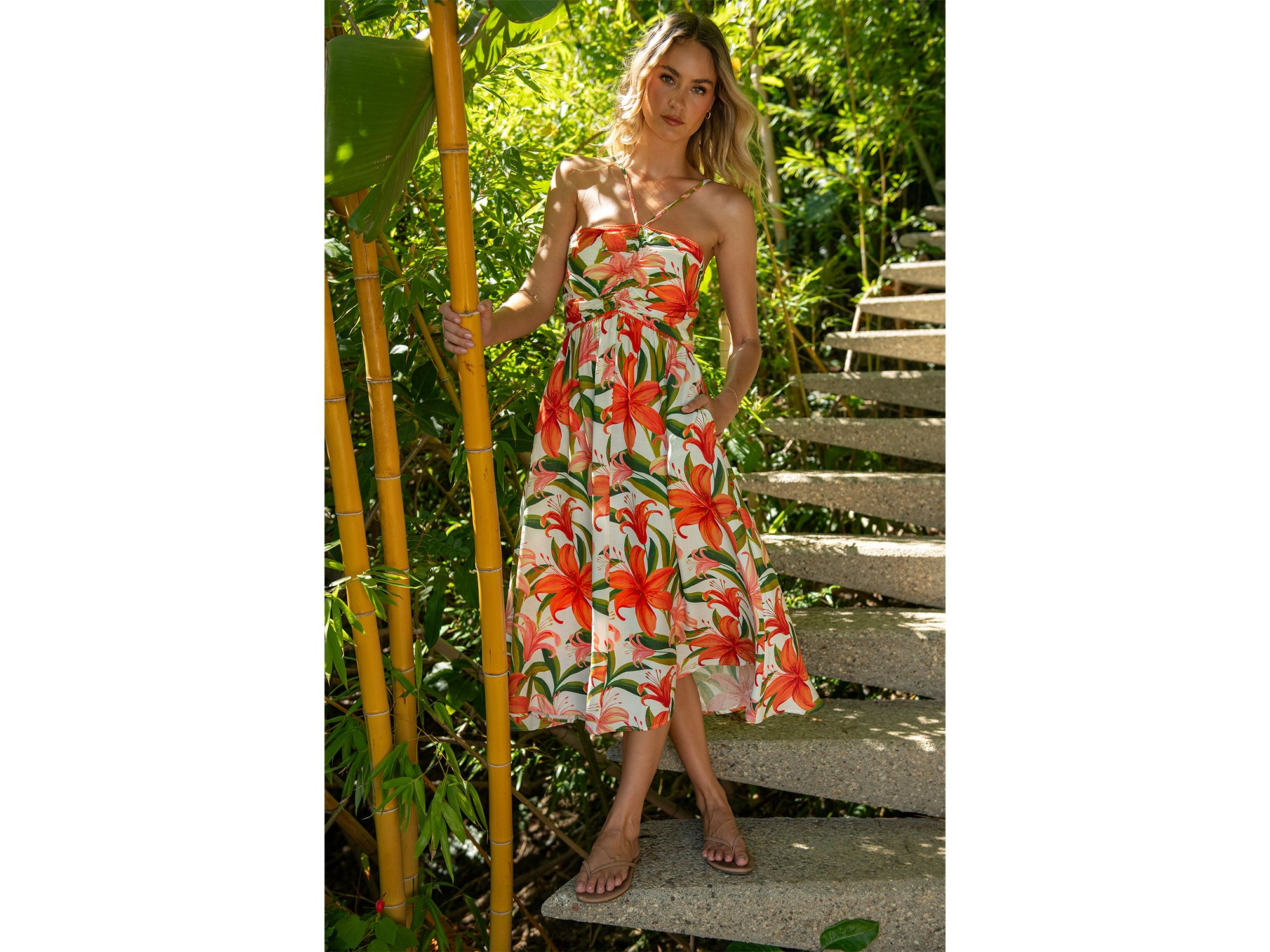 Jungle Blossoms Lace Up Dress Swim Cover-Up — Image 3