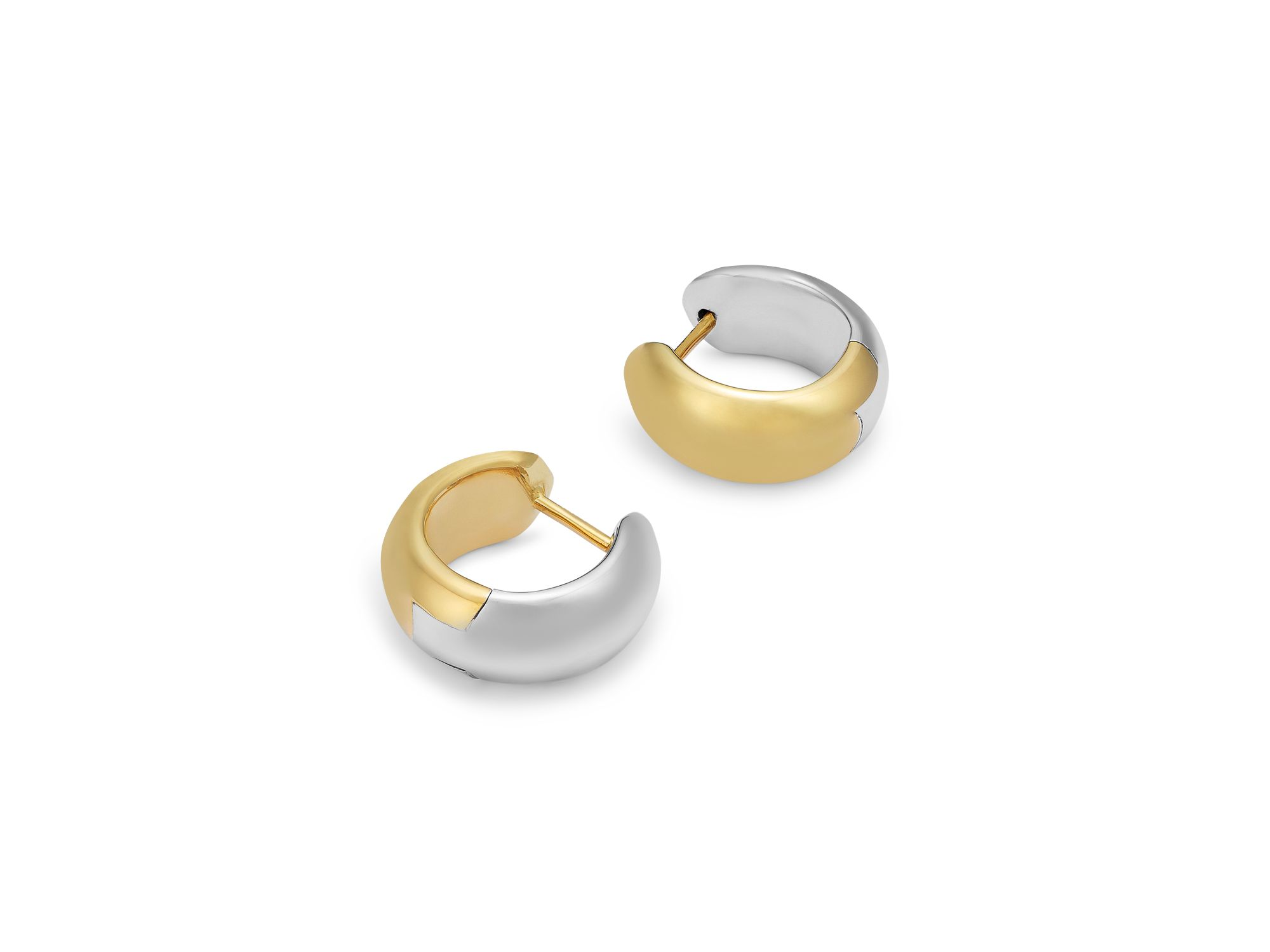 14K White & Yellow Gold Huggie Hoop Earrings — Image 3