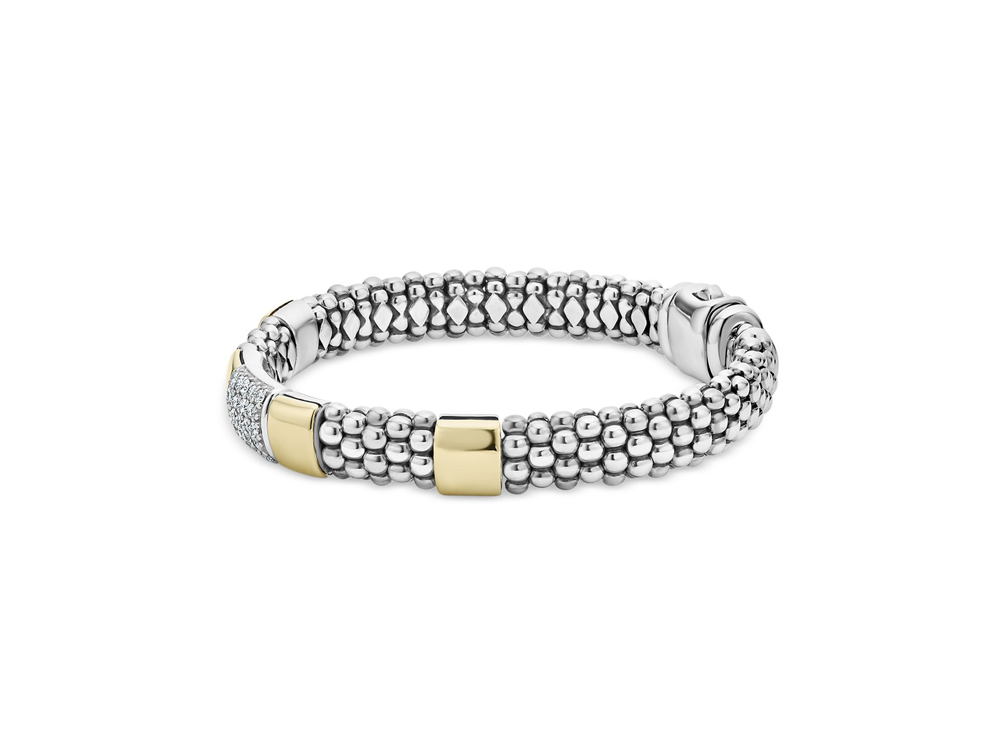 Sterling Silver & 18K Gold High Bar Diamond Bracelet — Image 5