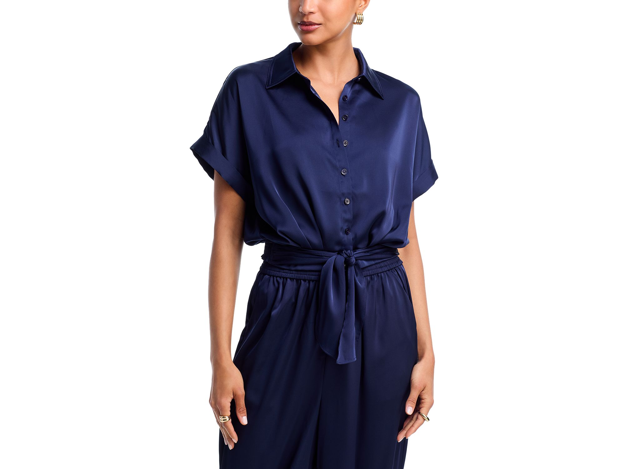 Satin Tie Front Shirt & Satin Jogger Pants — Image 4