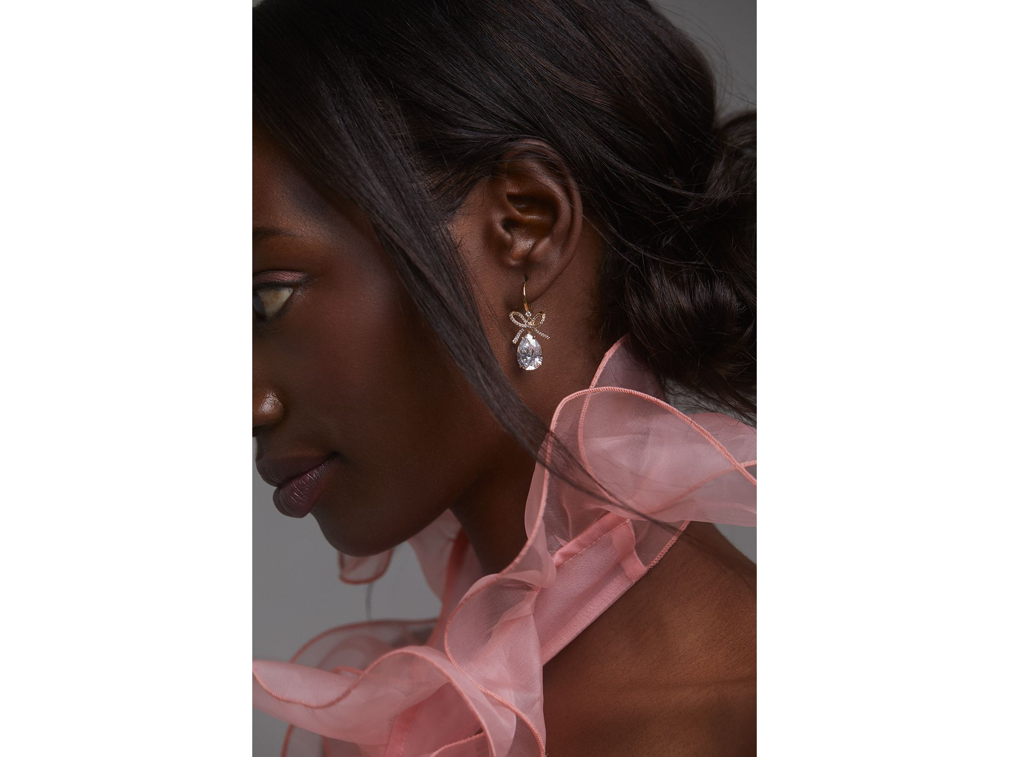 Macaron Cubic Zirconia Pear Bow Drop Earrings — Image 4