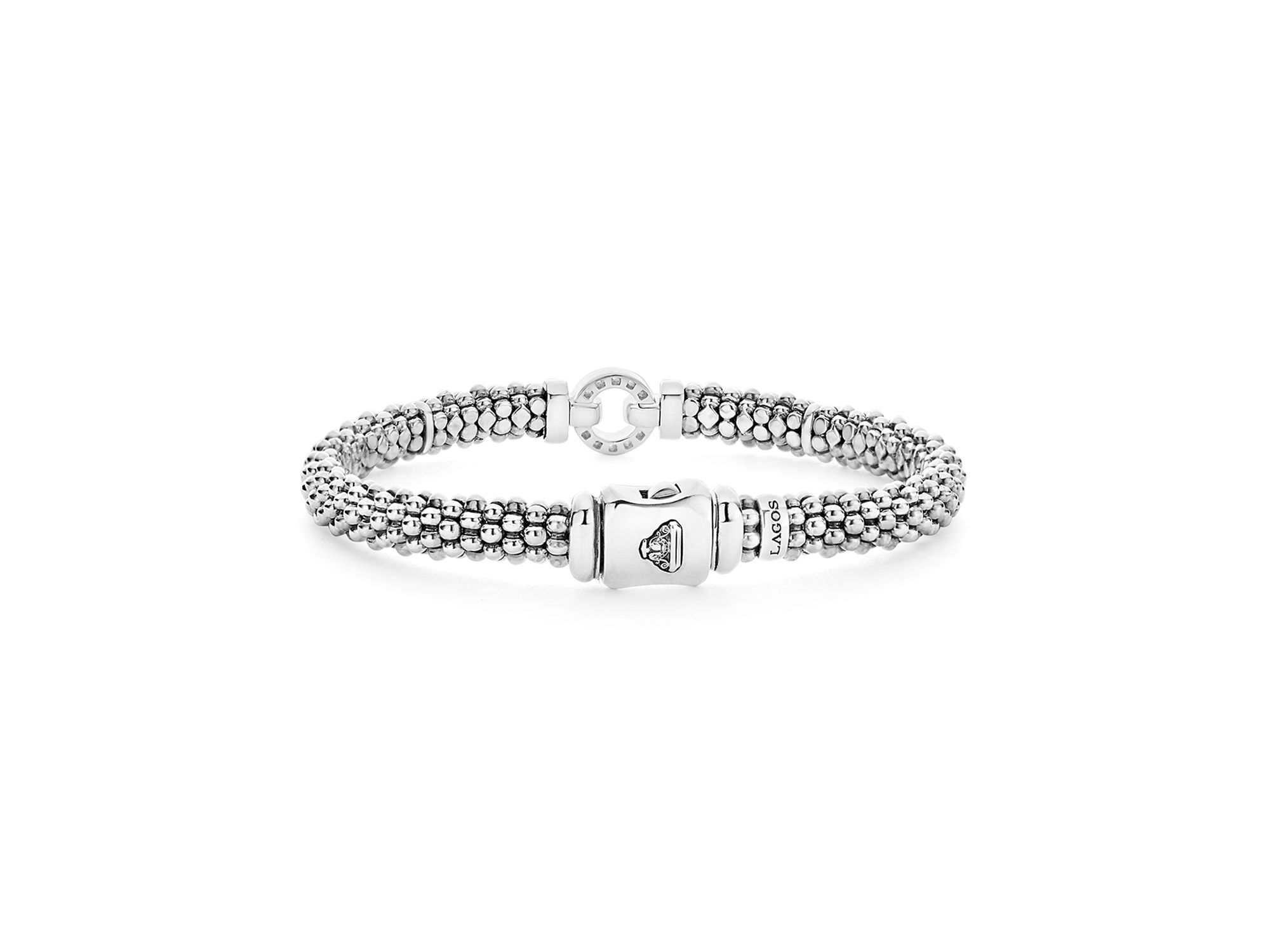 18K Gold and Sterling Silver Caviar and Diamonds Rope Bracelet, 6mm — Image 5