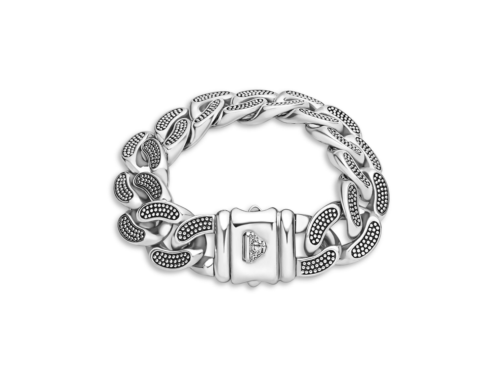 Men's Sterling Anthem Caviar Bead Wide Curb Link Bracelet — Image 3