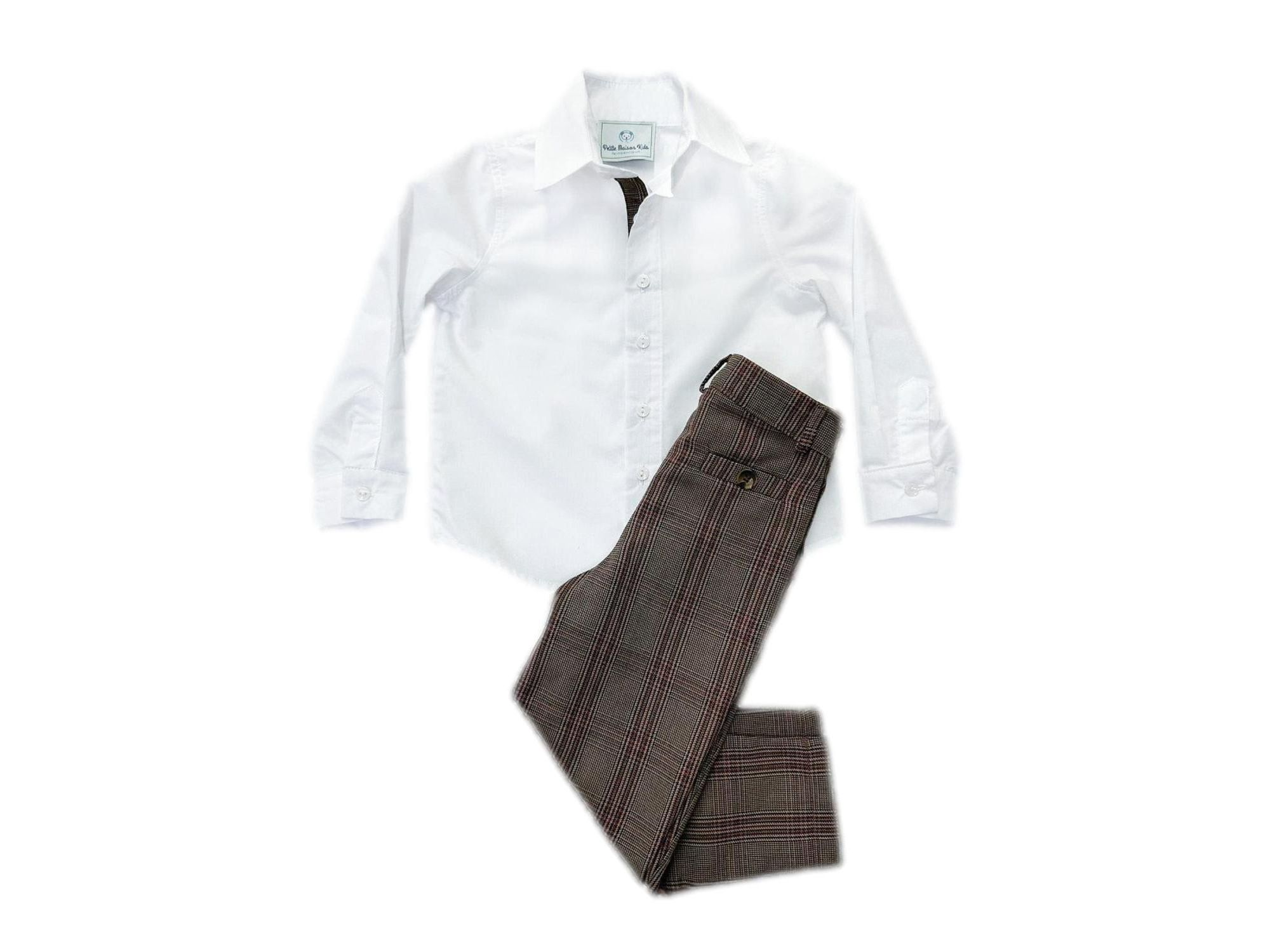 Unisex Petite Maison Blair White Cotton Button Down Shirt with Estate Tweed Trim and Tweed Pants — Image 4