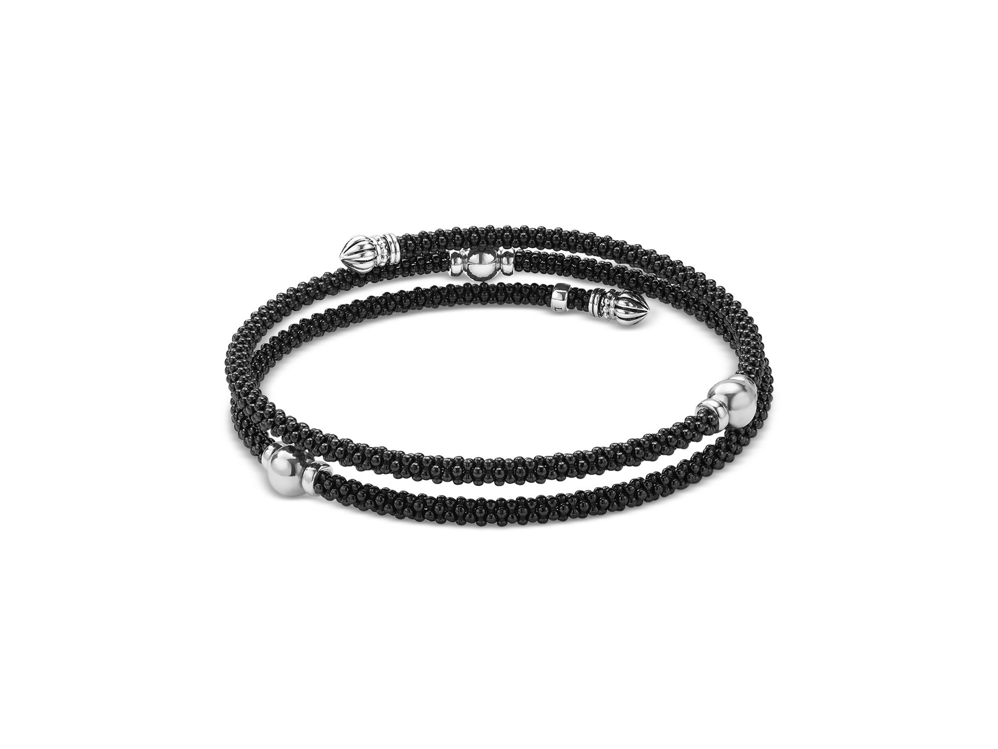 Sterling Silver Black Caviar Ceramic Beaded Wrap Bracelet — Image 4