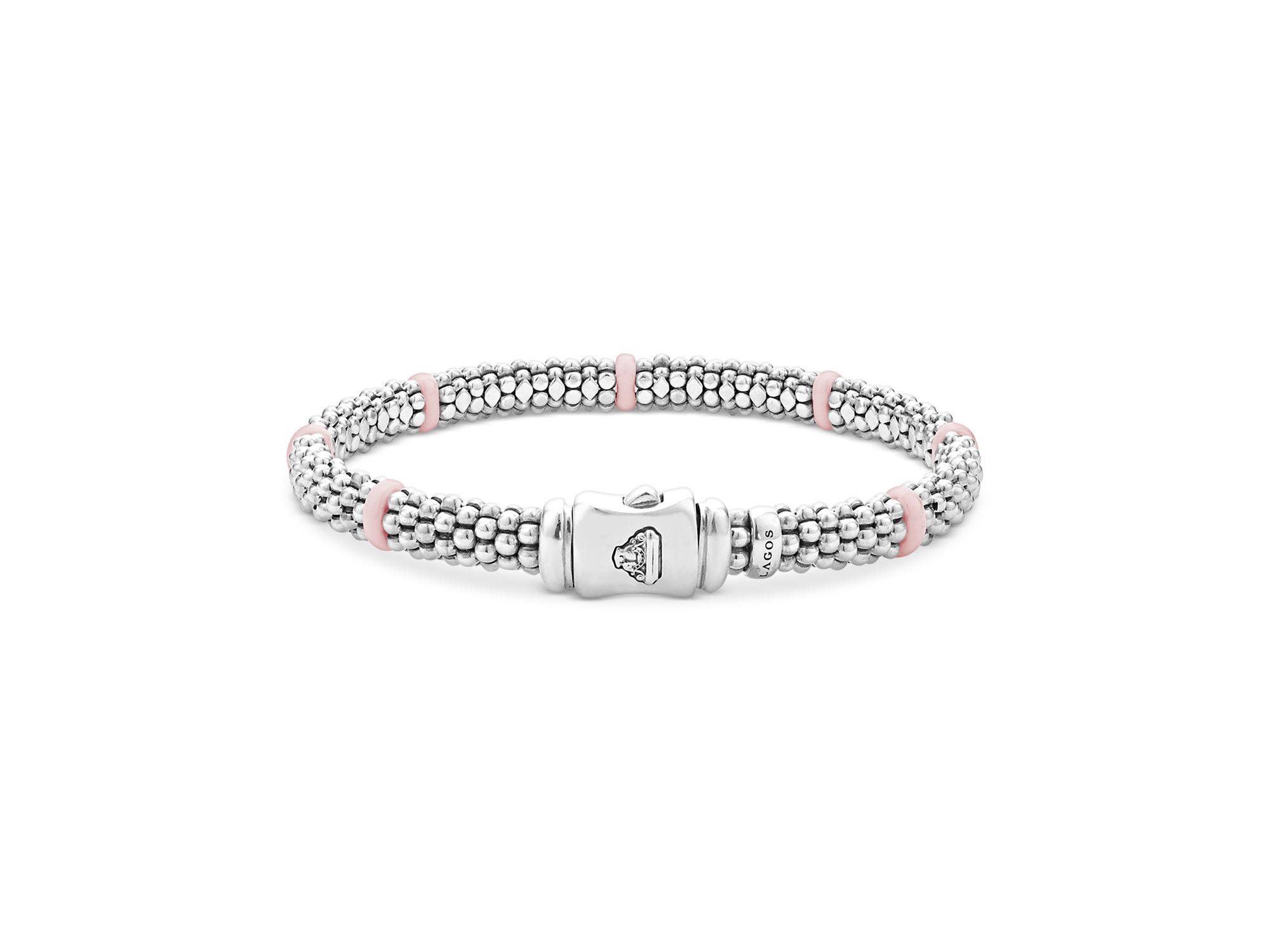 Sterling Silver Pink Caviar Pink Ceramic Bead Link Bracelet — Image 4